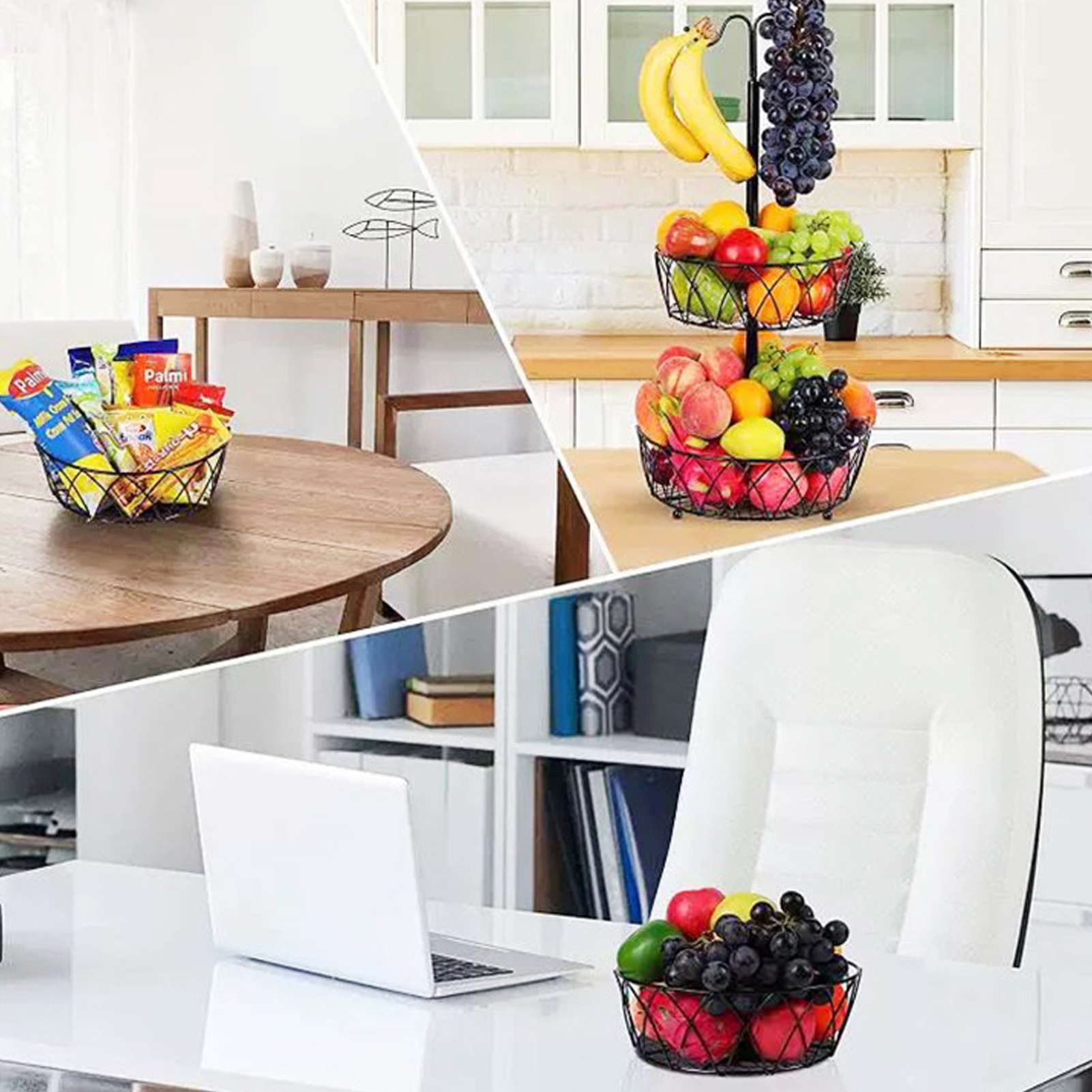Fruit Basket With Banana Hanger Iron 2 Tier Detachable Coun…