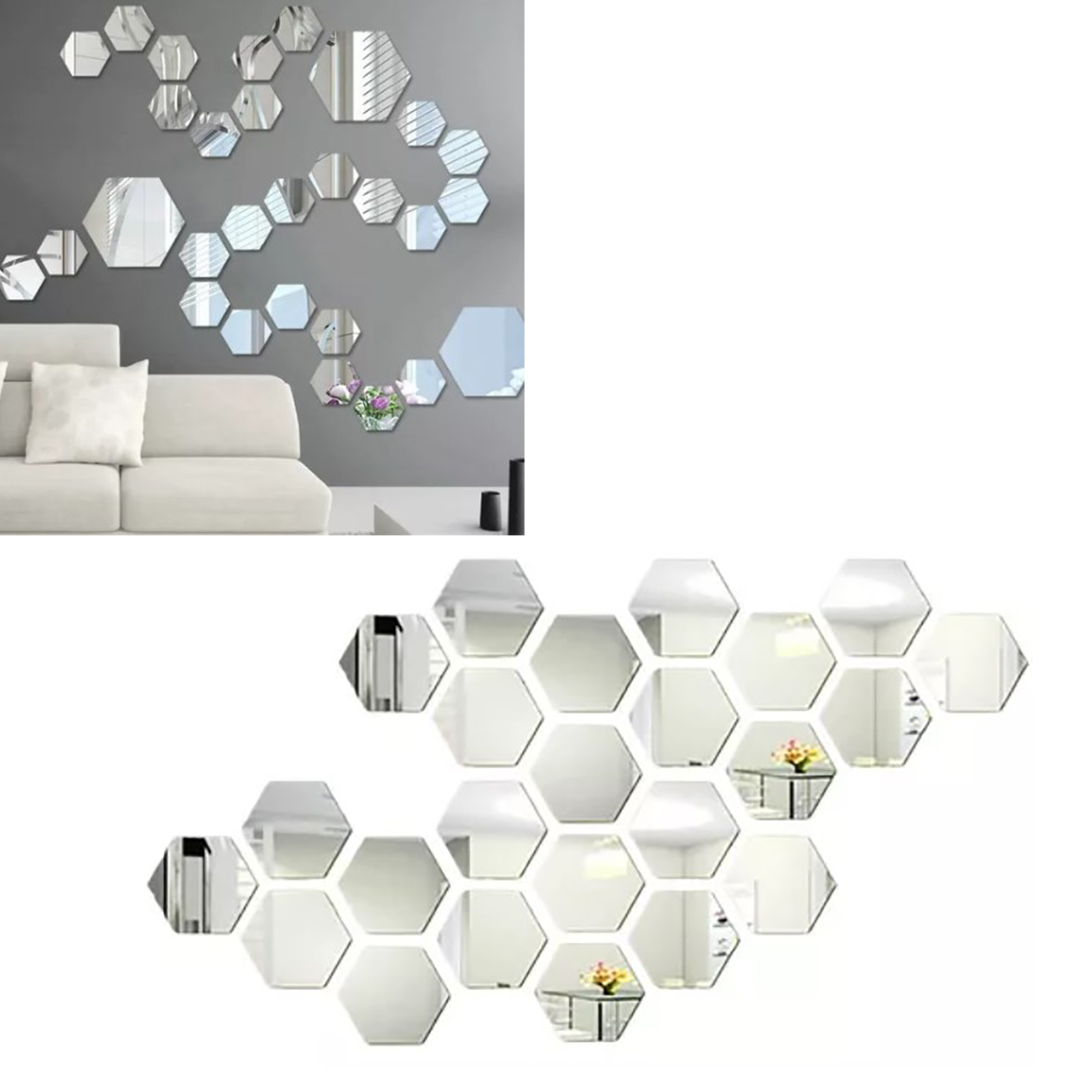 24PCS Hexagon Mirror Wall Stickers Acrylic Sticker Decoration For Home Living Room Bedroom Decor — foto 5