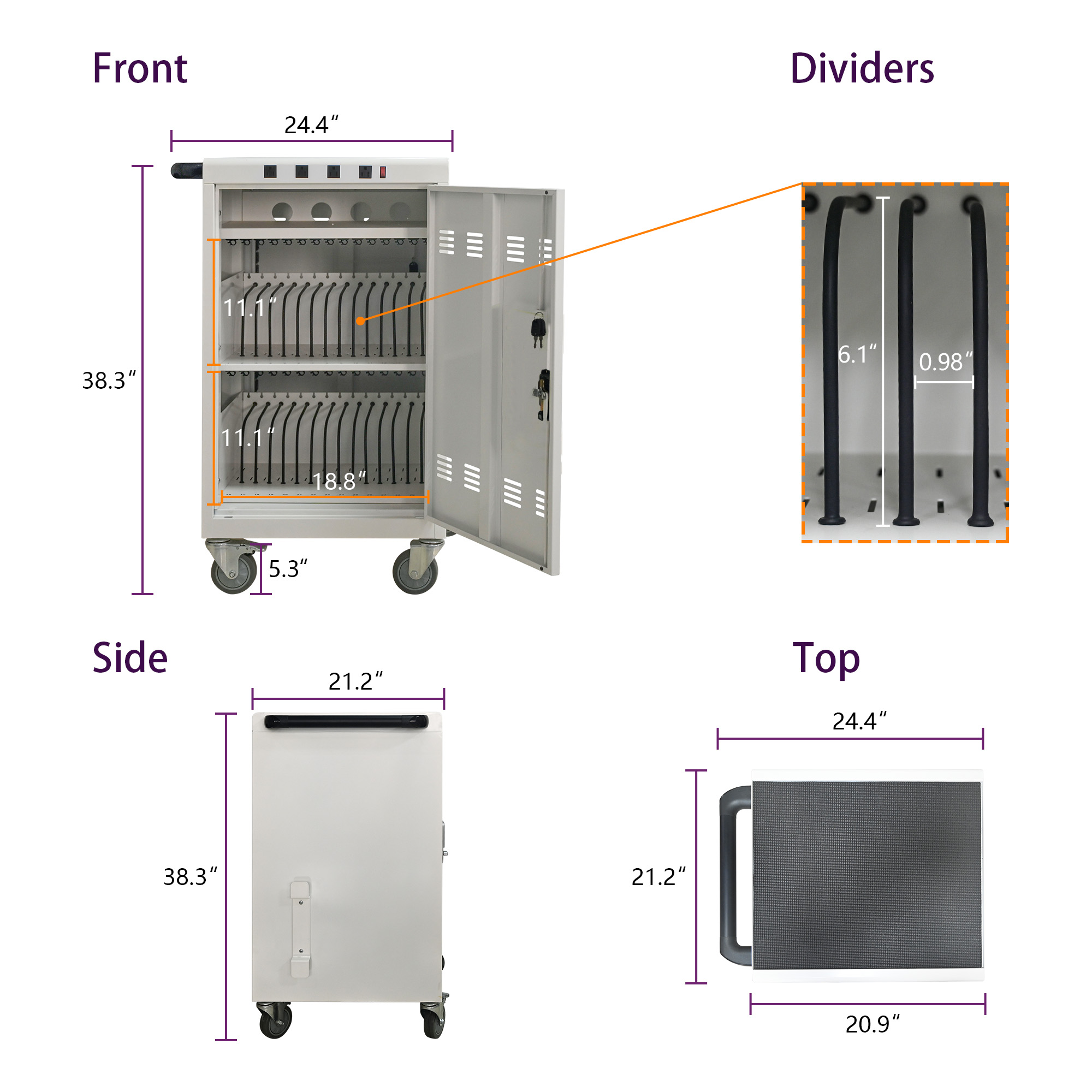 Mobile Charging Cart And Cabinet For Tablets Laptops 31 4-Device detail