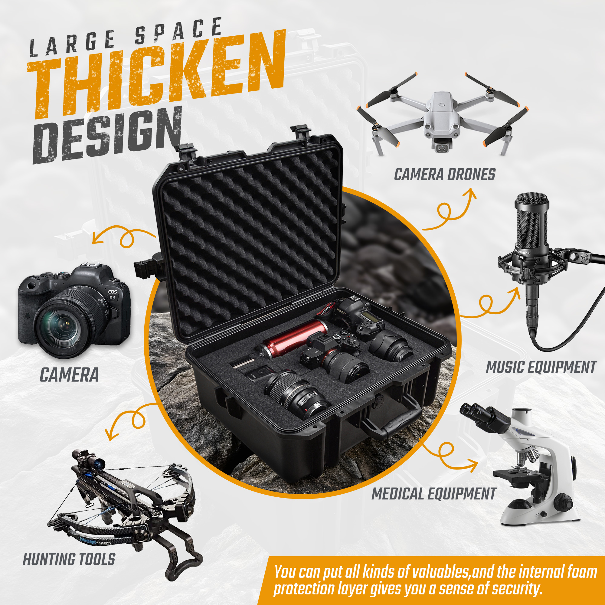 18.9x16.5x8.7 Inch Hard Case, Portable Weather Waterproof Protective Camera Case With Customizable Foam, Fit Use Of Drones, Camera, Equipments, Black, Upgraded