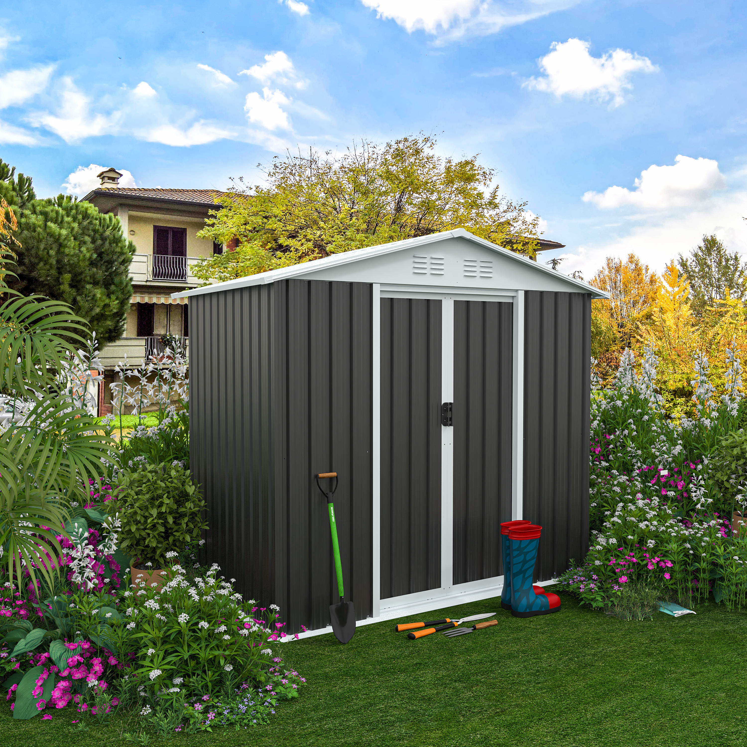 Outdoor Storage Sheds 6FTx4FT Roof Grey