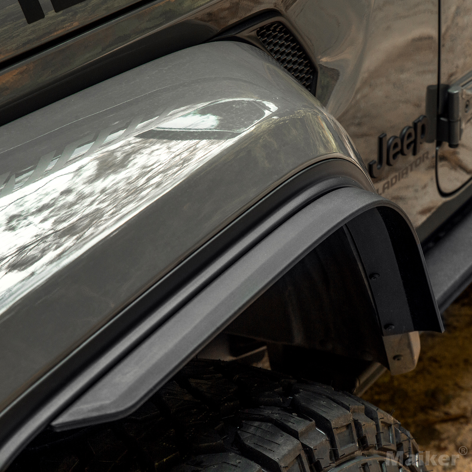 Rear passenger-side ABS fender flare on 2018-2026 Jeep Wrangler JLU Unlimited trail view