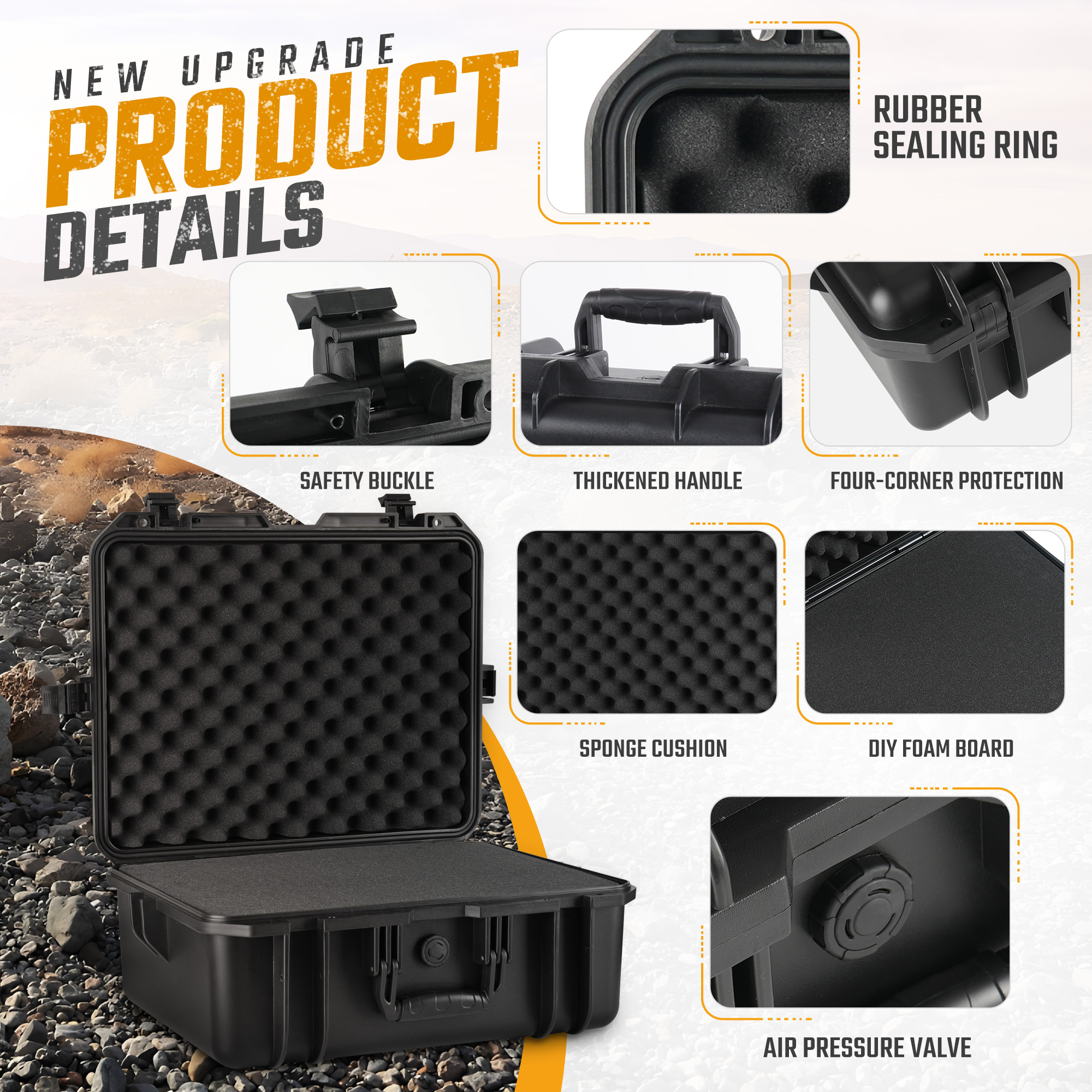 18.9x16.5x8.7 Inch Hard Case, Portable Weather Waterproof Protective Camera Case With Customizable Foam, Fit Use Of Drones, Camera, Equipments, Black, Upgraded detail