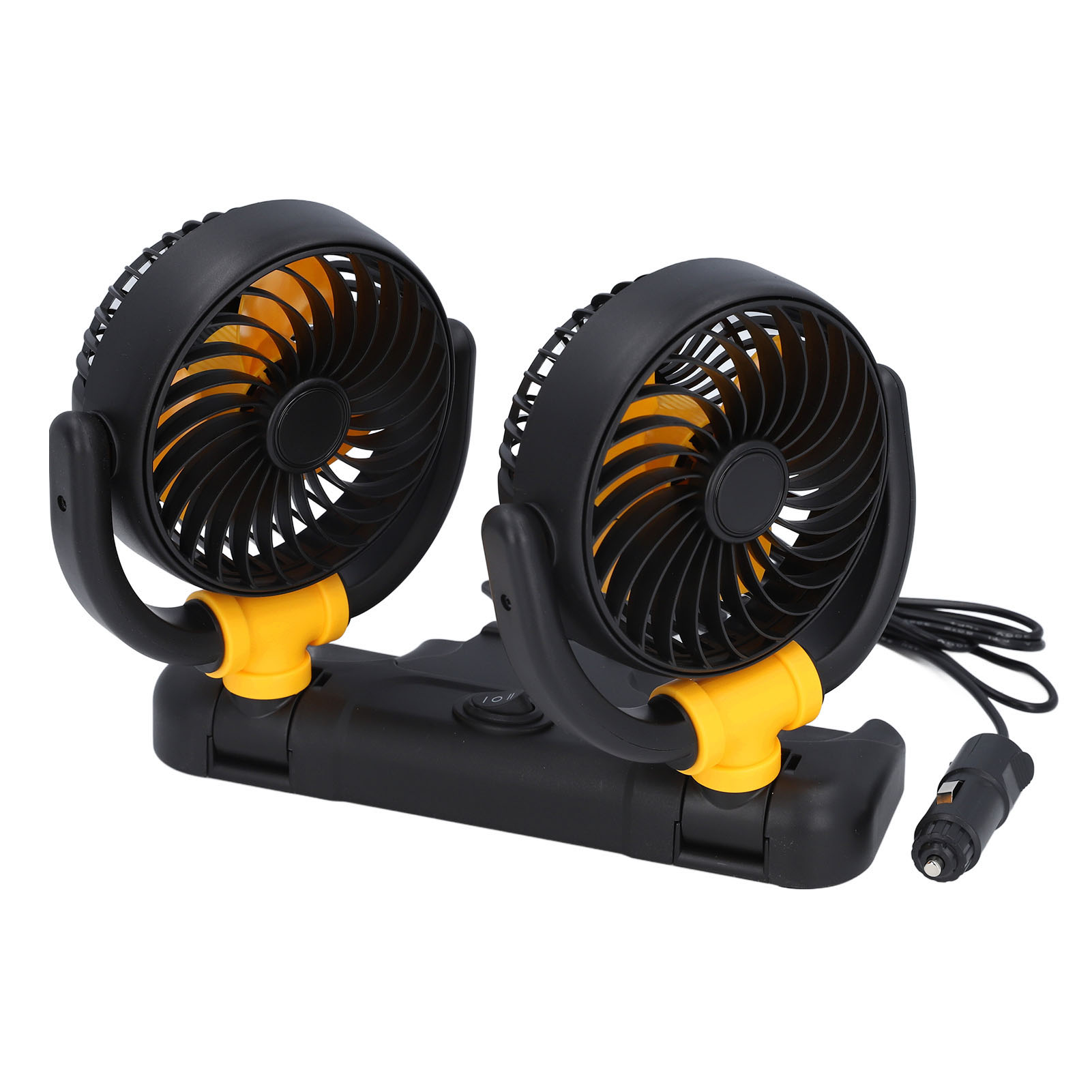 Dual Head Car Fan Adjustable 2 Speed 360 Degree Rotation Dashboard Mount Brushless Motor Portable Vehicle Cooling DC12V