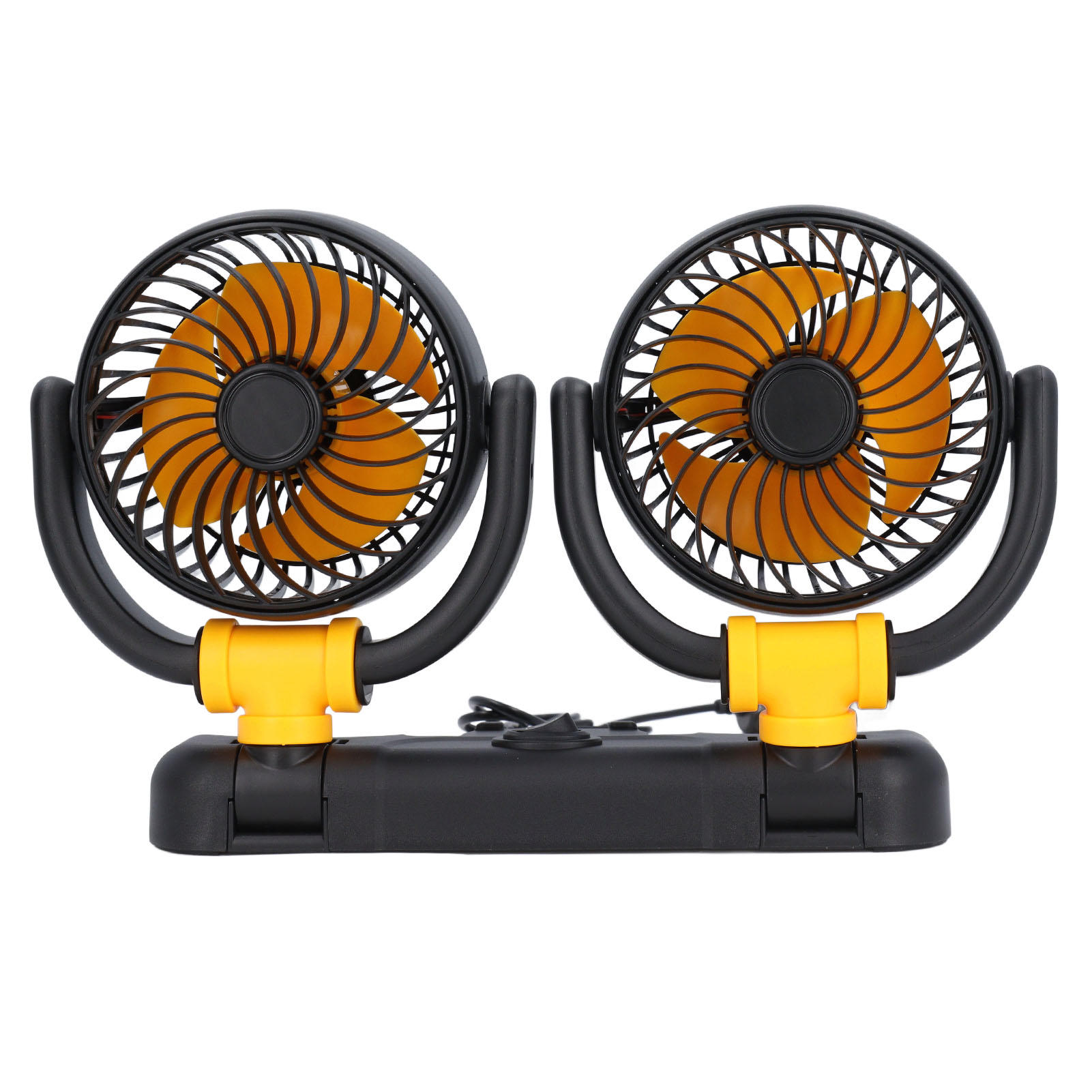Dual Head Car Fan Adjustable 2 Speed 360 Degree Rotation Dashboard Mount Brushless Motor Portable Vehicle Cooling DC12V