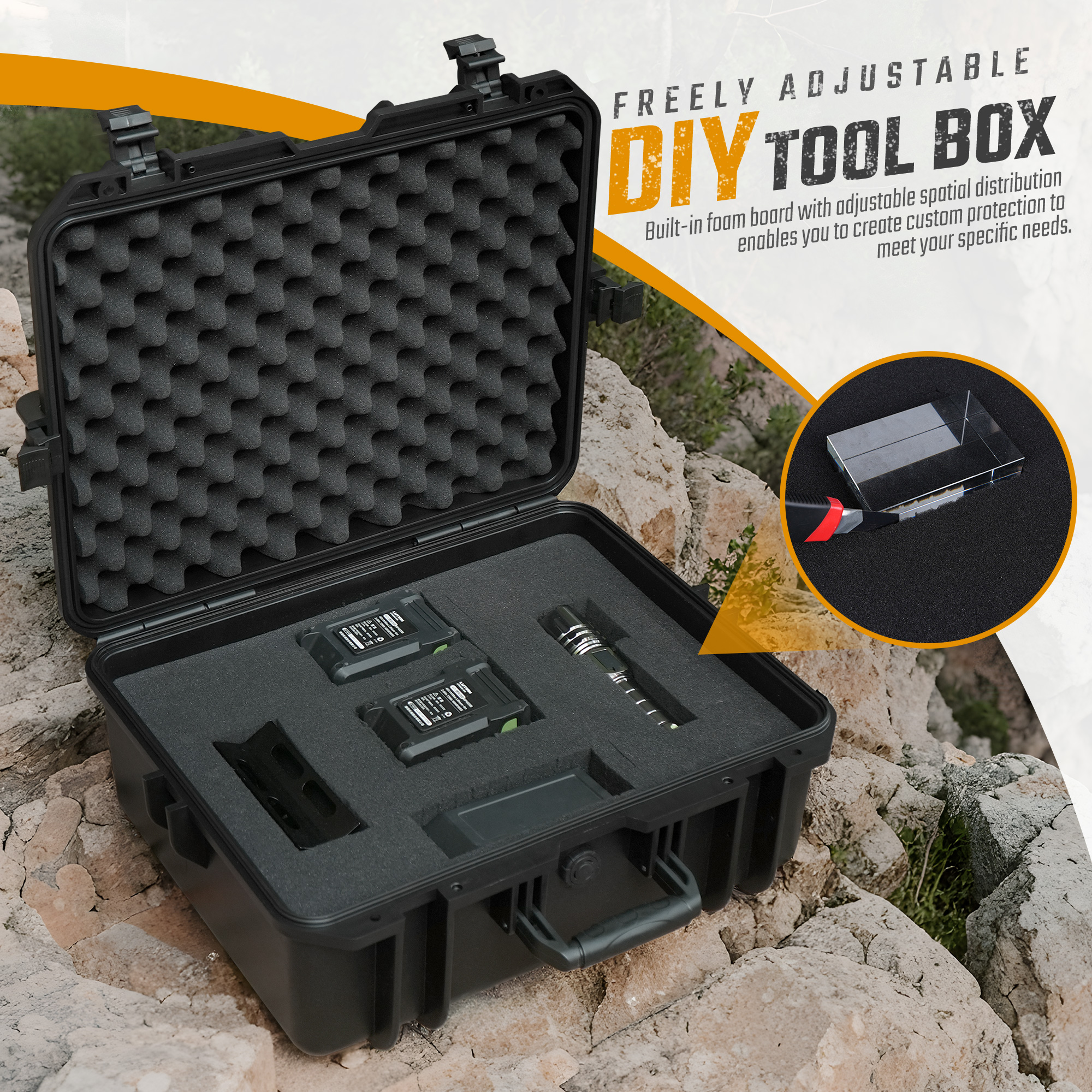 18.9x16.5x8.7 Inch Hard Case, Portable Weather Waterproof Protective Camera Case With Customizable Foam, Fit Use Of Drones, Camera, Equipments, Black, Upgraded