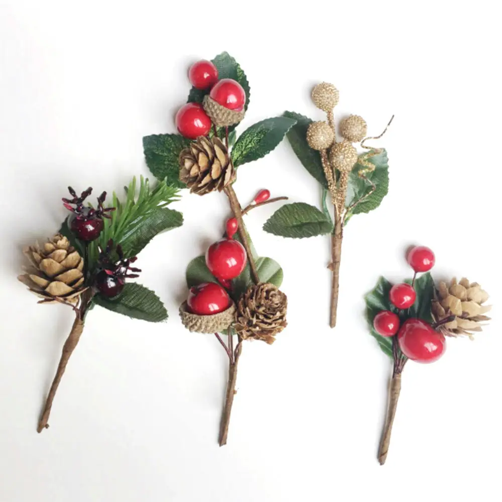 Red Berries Pine Cones Cute Artificial Branches