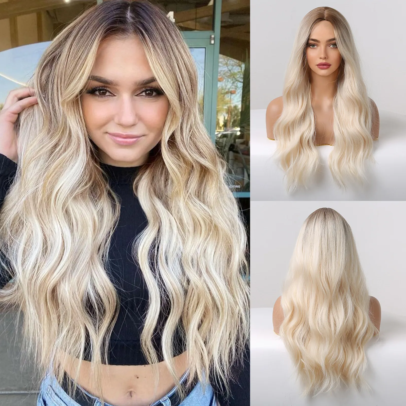 Synthetic Wig Blonde Curly Wavy Long Hairpiece
