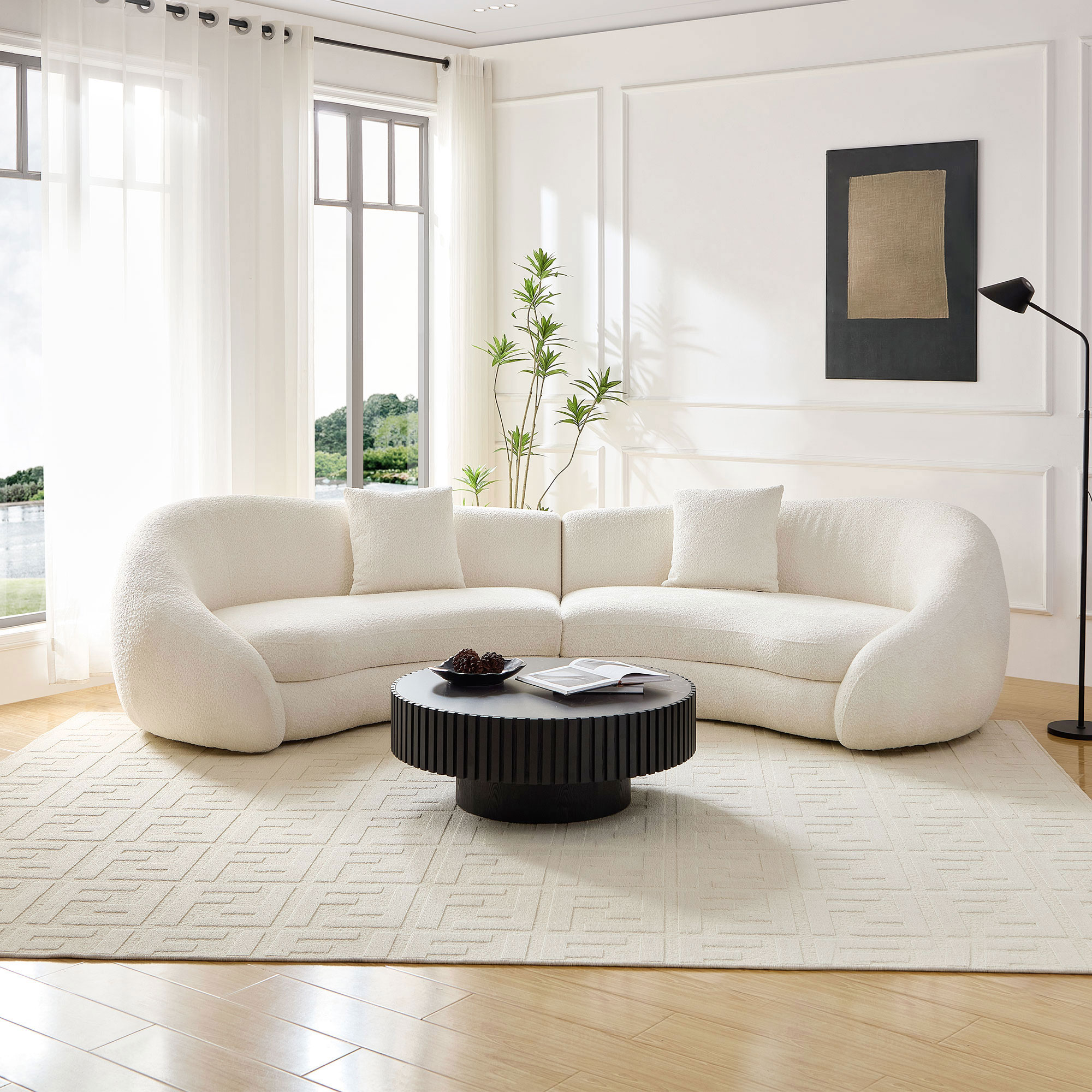 125.98 Modern Curved Sofa With Elegant Love Heart Design For Living Room WHITE