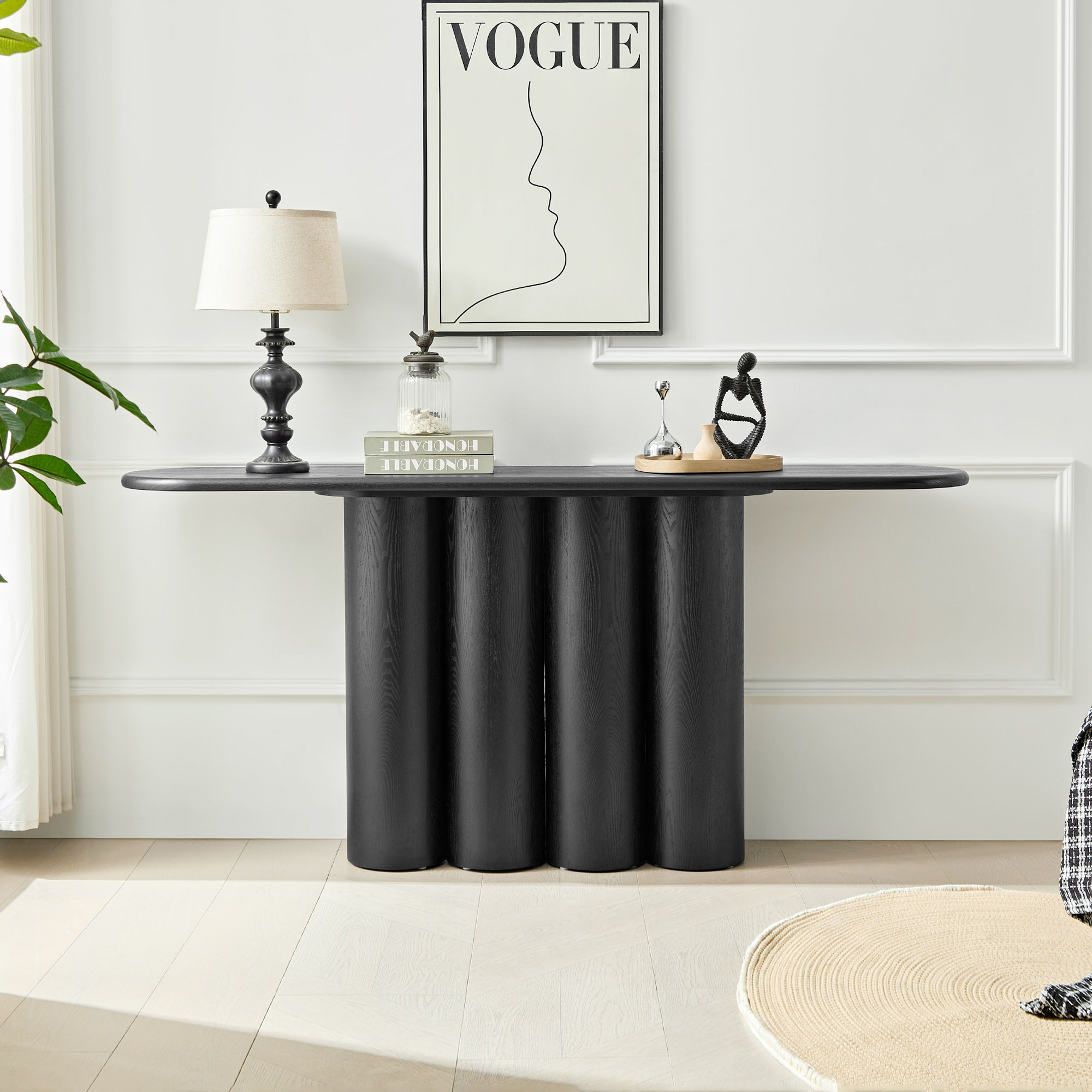 66.93 Modern Console Table For Entryway With Unique Cylinders Legs Design For Living Room Hallway Foyer Entrance Study,BLACK