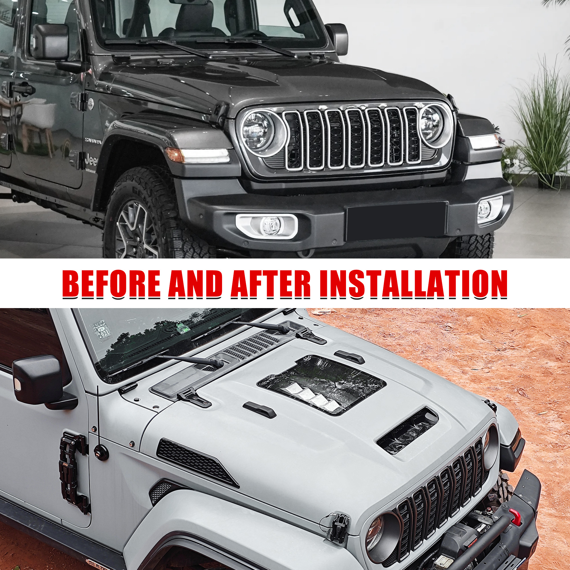 Space-Capsule Style Hood Heat Dispersion Hood Compatible With 2018-2026  Wrangler JL JLU & 2020-2026 Gladiator JT Replacement Hood Not For Mojave&392 Model
