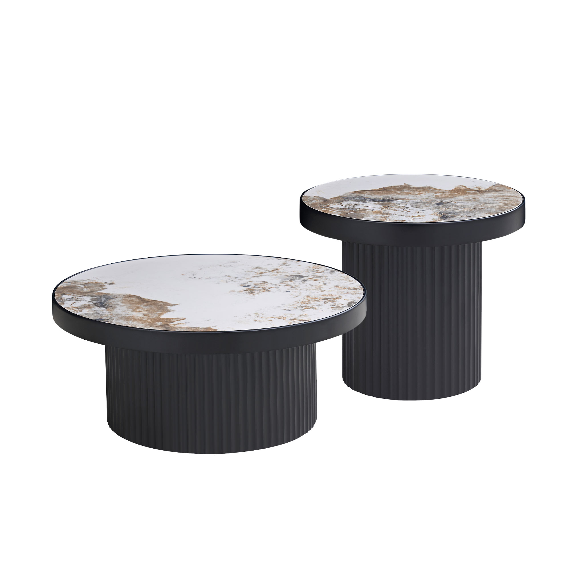 Set Of 2 Coffee Table,MDF Round Coffee Table Sintered Stone Tabletop For Living Room Apartment,Leisure Area BLACK