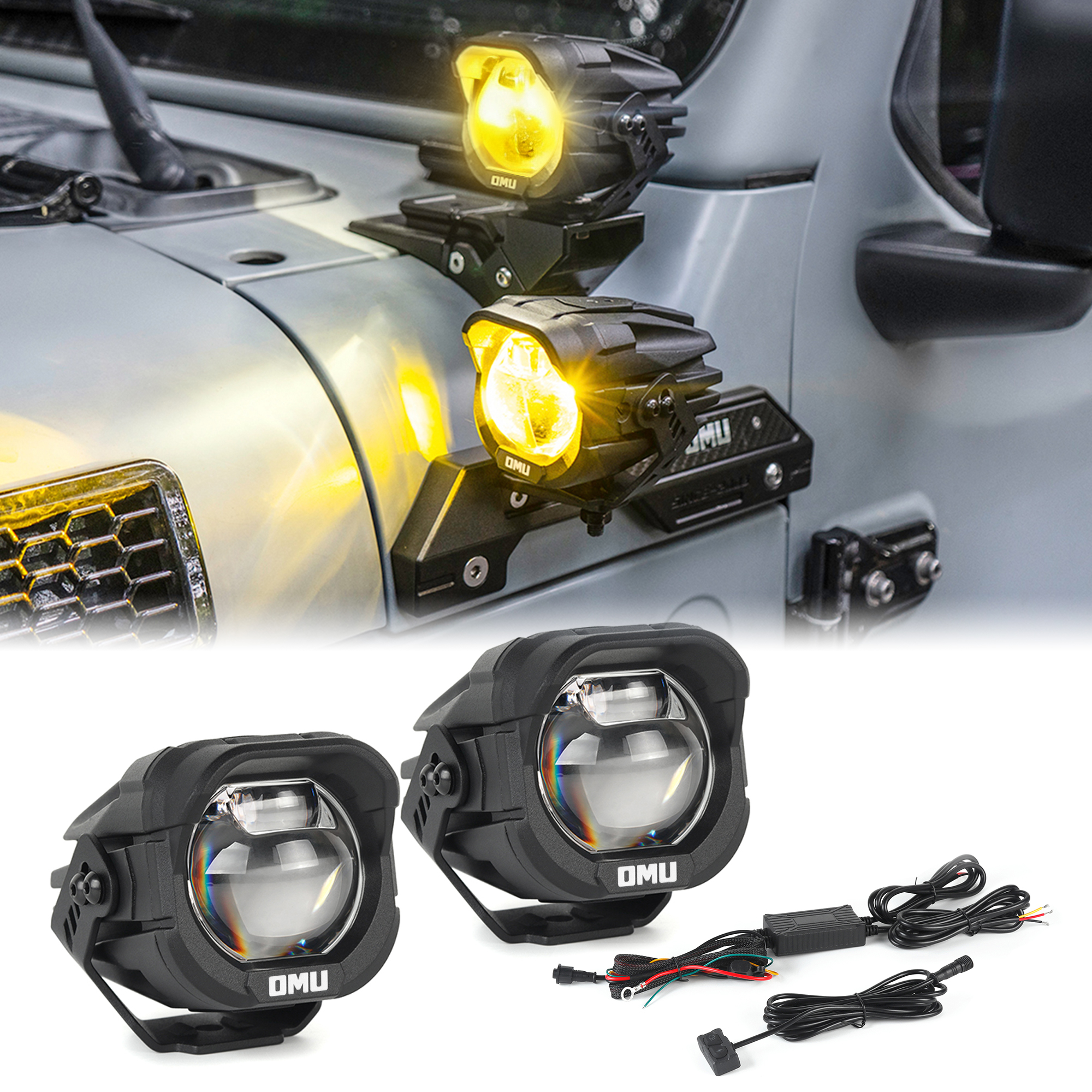 OMU Genesis Series Aluminum Yellow Color High Low Beam Switchable A-Pillar Spotlight Compatible With Trucks Ford Etc ATV Motorcycle