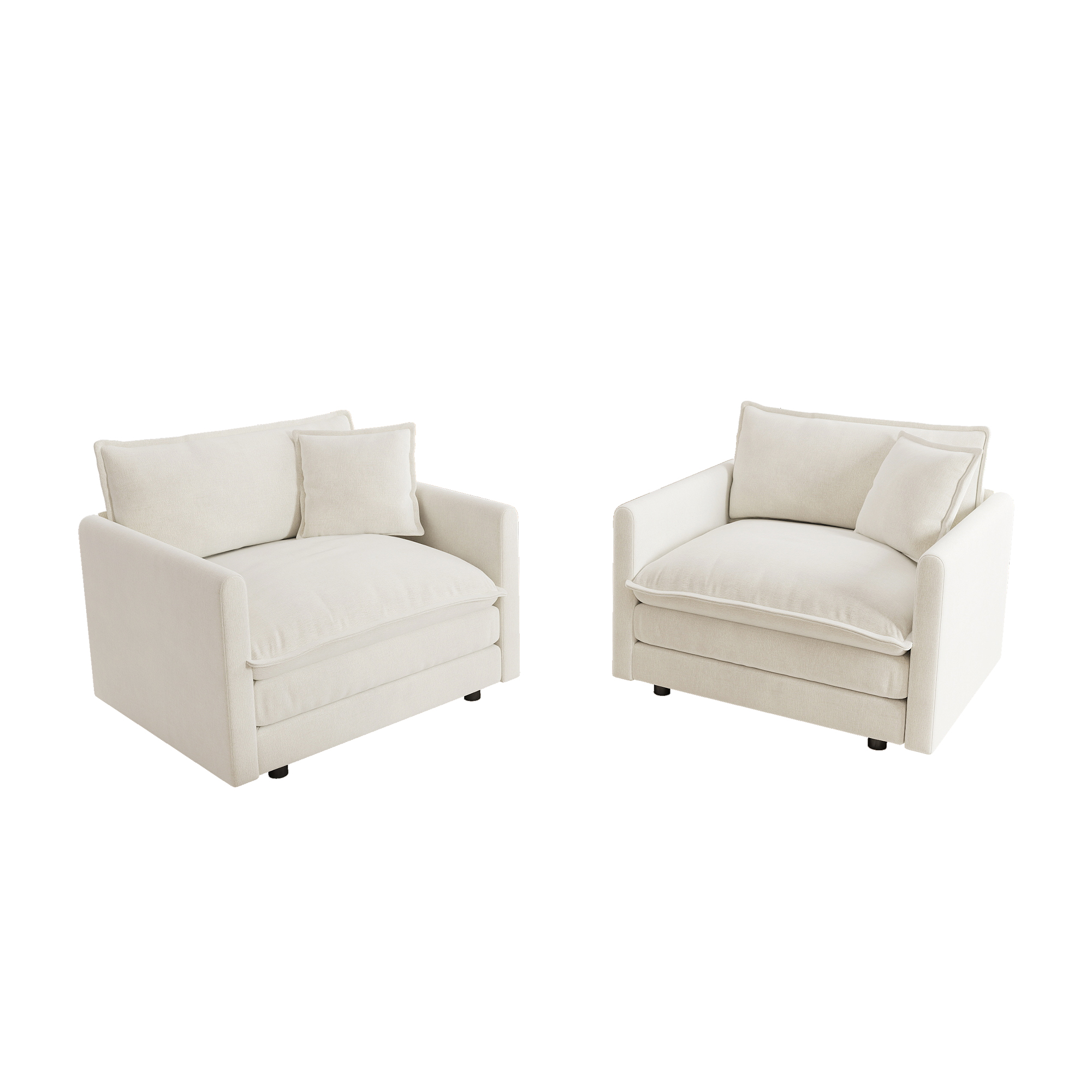 Accent Chair Set Of 2, High-end Chenille Upholstered Armchairs, Living Room Side Chairs With Toss Pillow, White