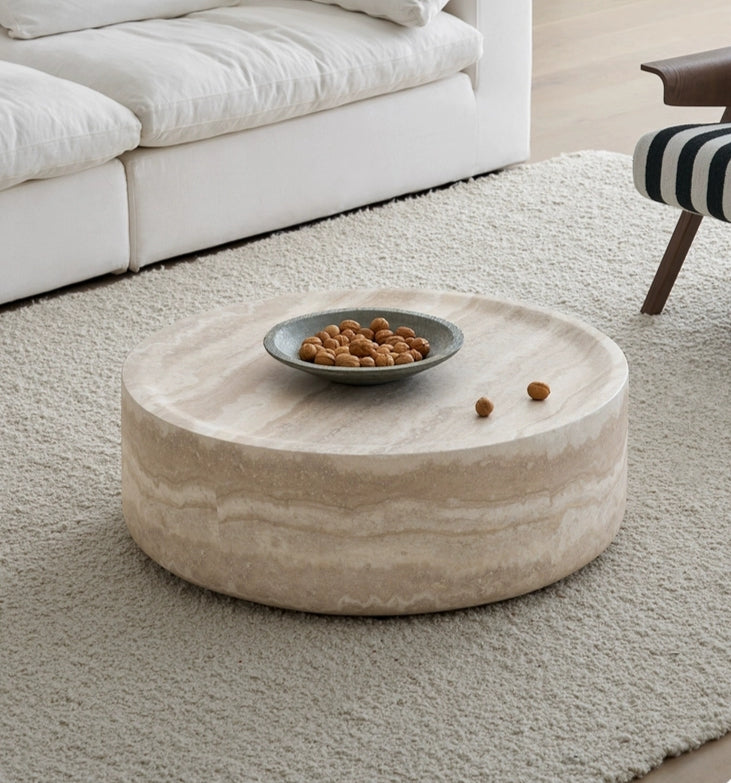 35.43 Faux MARS Pattern Coffee Tables For Living Room Round Tea Faux Travertine Textured Table For Living Room, No Need Assembly.