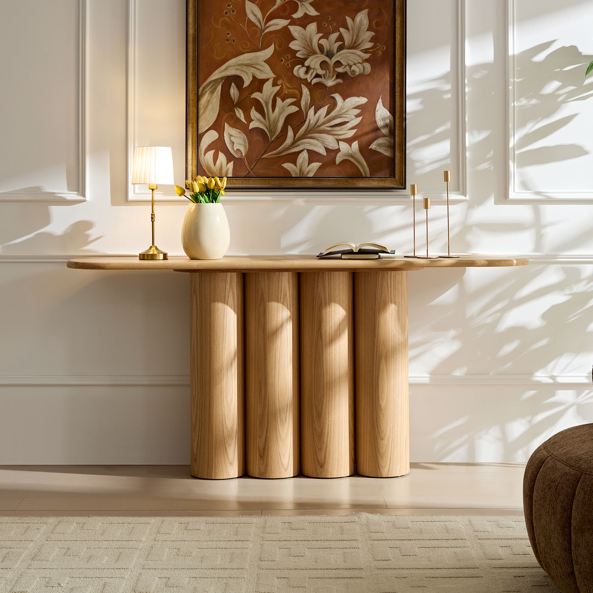 66.93 Modern Console Table For Entryway With Unique Cylinders Legs Design For Living Room Hallway Foyer Entrance Study,NATURAL
