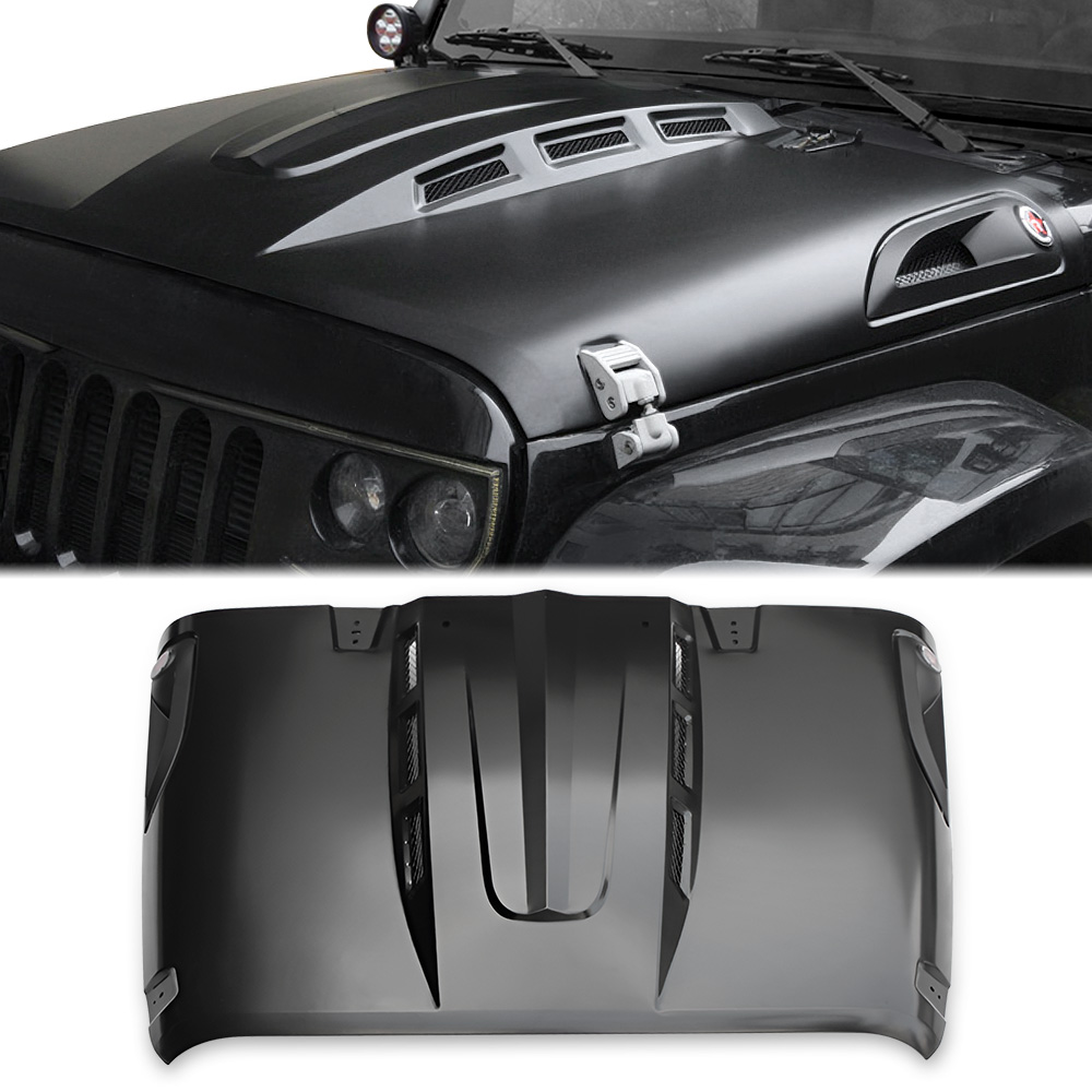 The Avenger Style Replacement Hood Compatible With 2007-2017 Wrangler JK JKU Unlimited Rubicon Black