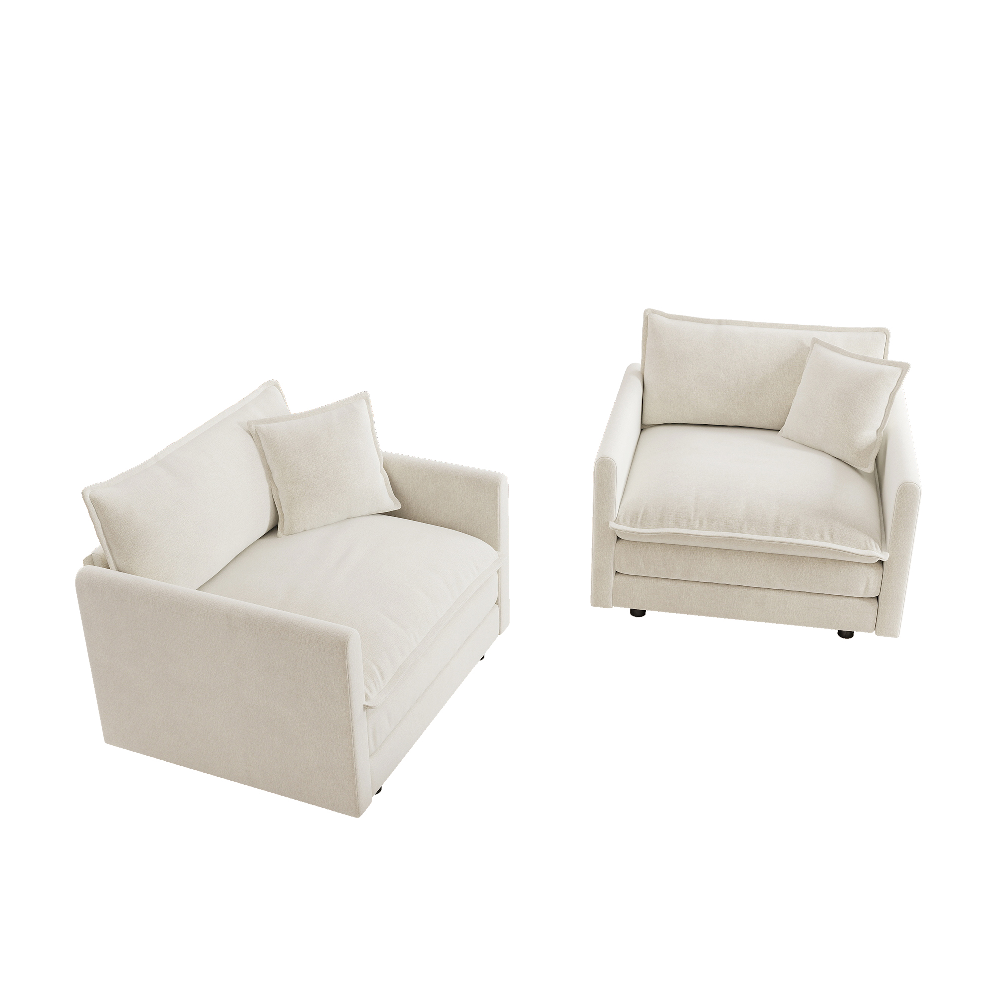 Accent Chair Set Of 2, High-end Chenille Upholstered Armchairs, Living Room Side Chairs With Toss Pillow, White