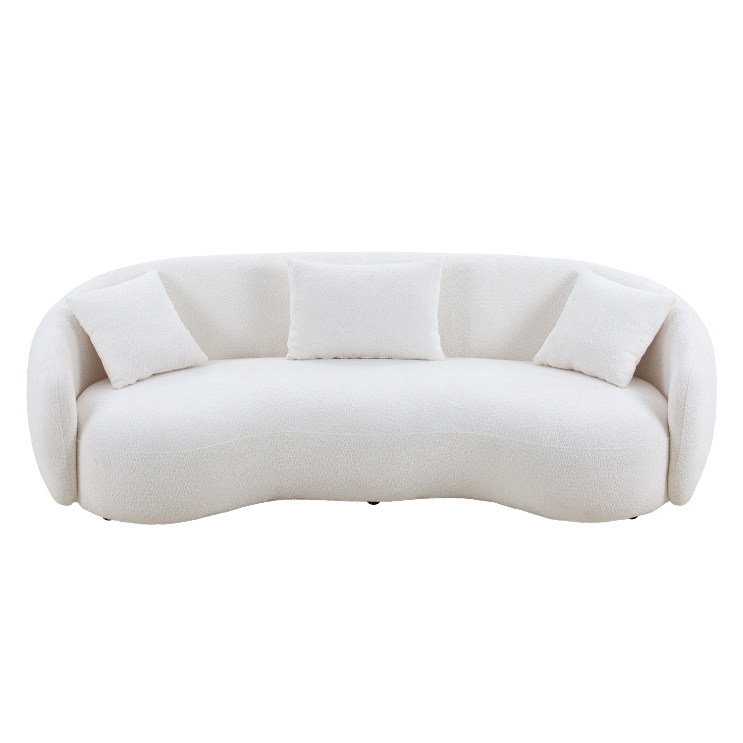 Mid Century Modern Curved Living Room Sofa, 4-Seat Boucle Fabric Couch For Bedroom, Office, Apartment, Off White Beige And White