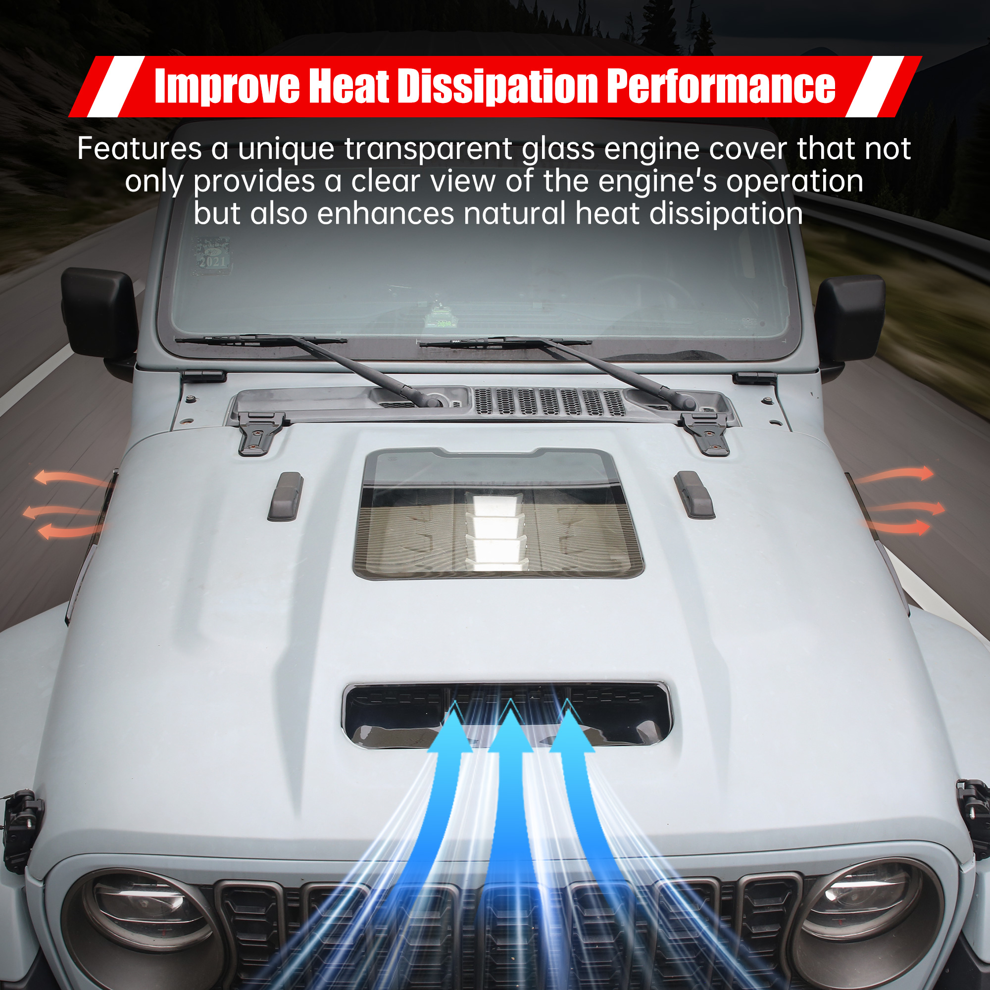 Space-Capsule Style Hood Heat Dispersion Hood Compatible With 2018-2026  Wrangler JL JLU & 2020-2026 Gladiator JT Replacement Hood Not For Mojave&392 Model