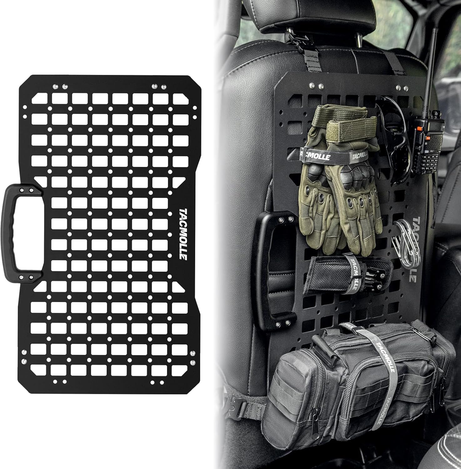 TACMOLLE Portable Rigid MOLLE Panel, Tactical Car Back Seat Organizer With Handle, Heavy Duty Car Storage Organizer For Modular Storage