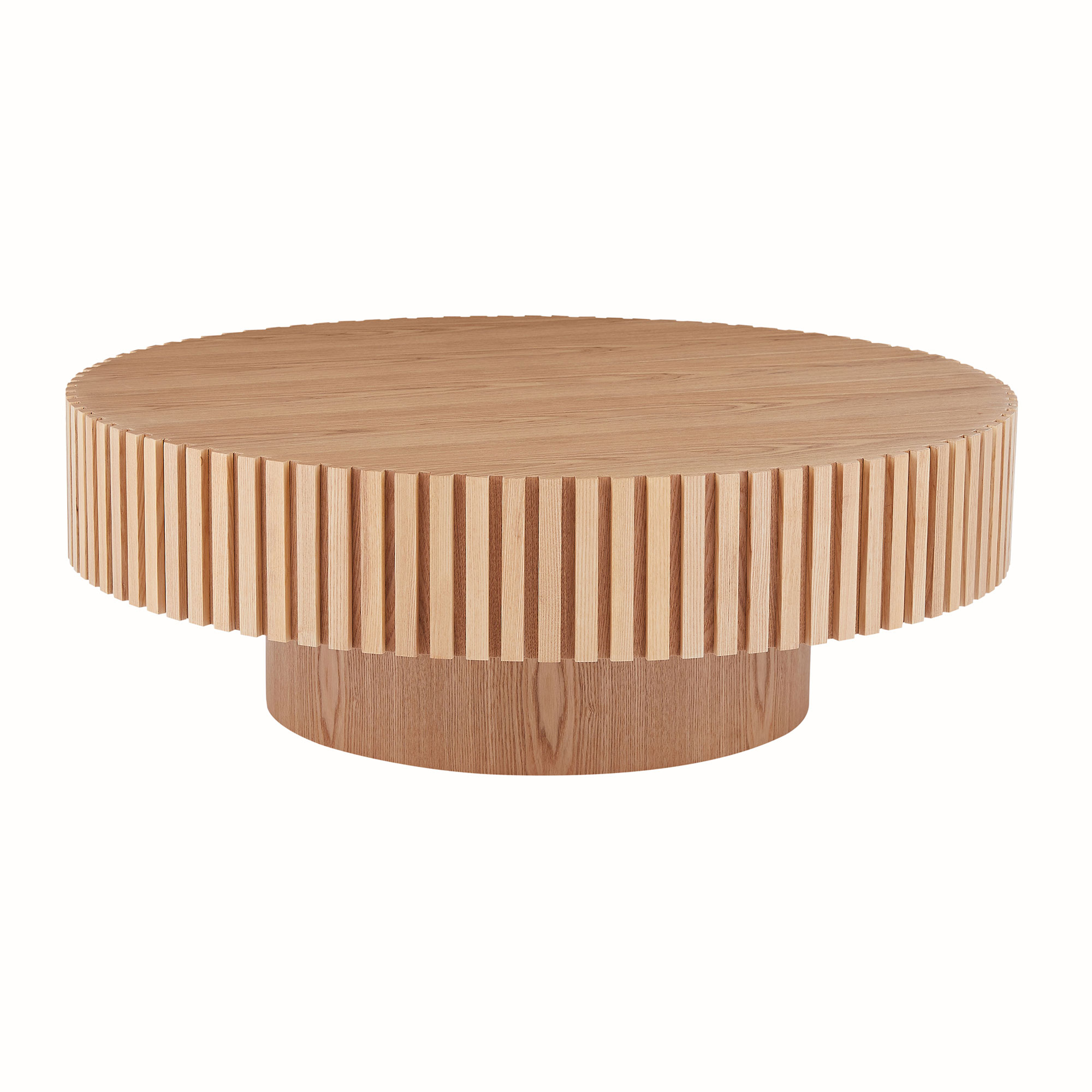 31.49 Round Wood Coffee Table For Living Room, Modern Handcraft Drum Coffee Table, Circle Wooden Coffee Table For Small Space Apartment ASH. Same Sku W876P243948