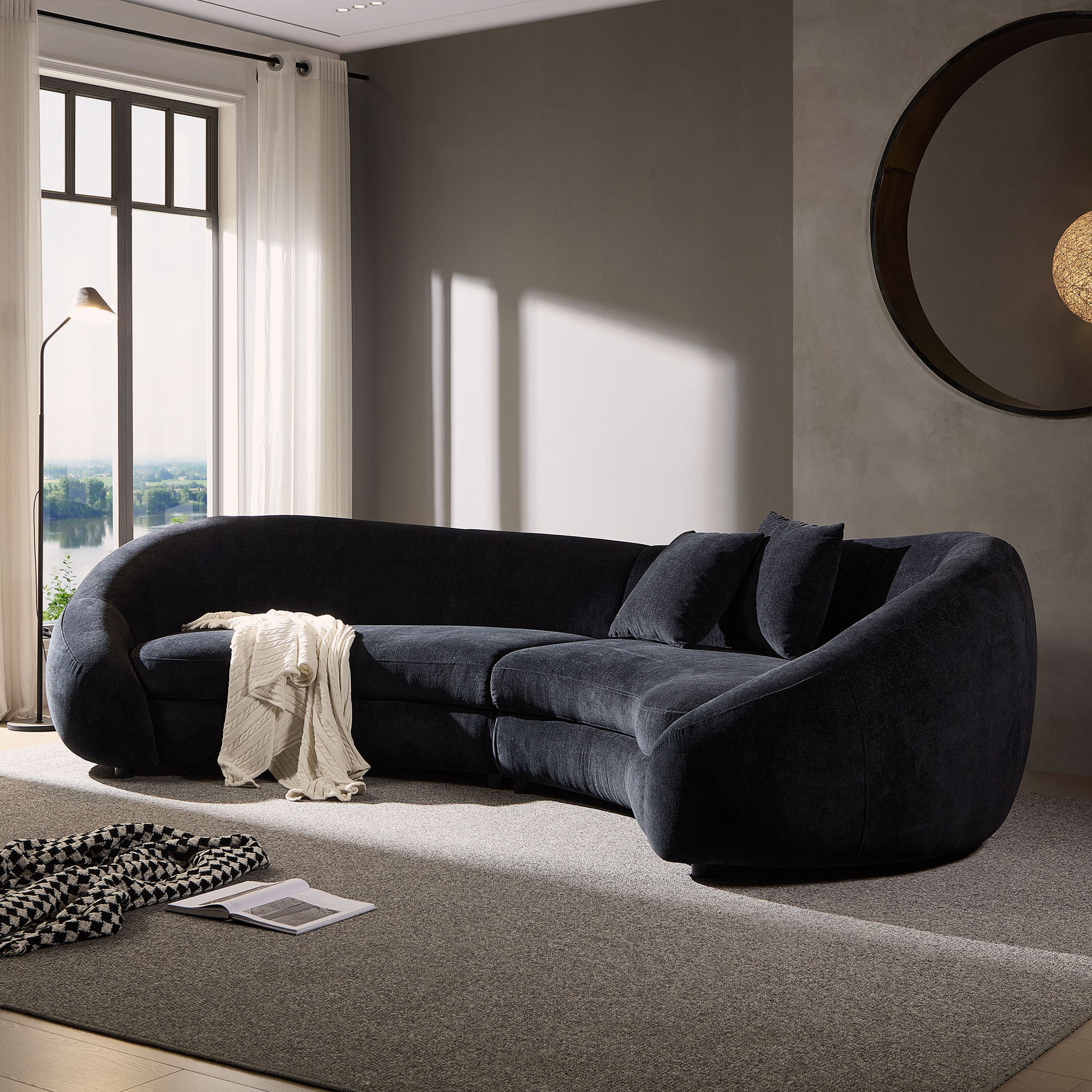 125.98 Modern Curved Sofa With Elegant Love Heart Design For Living Room BLACK