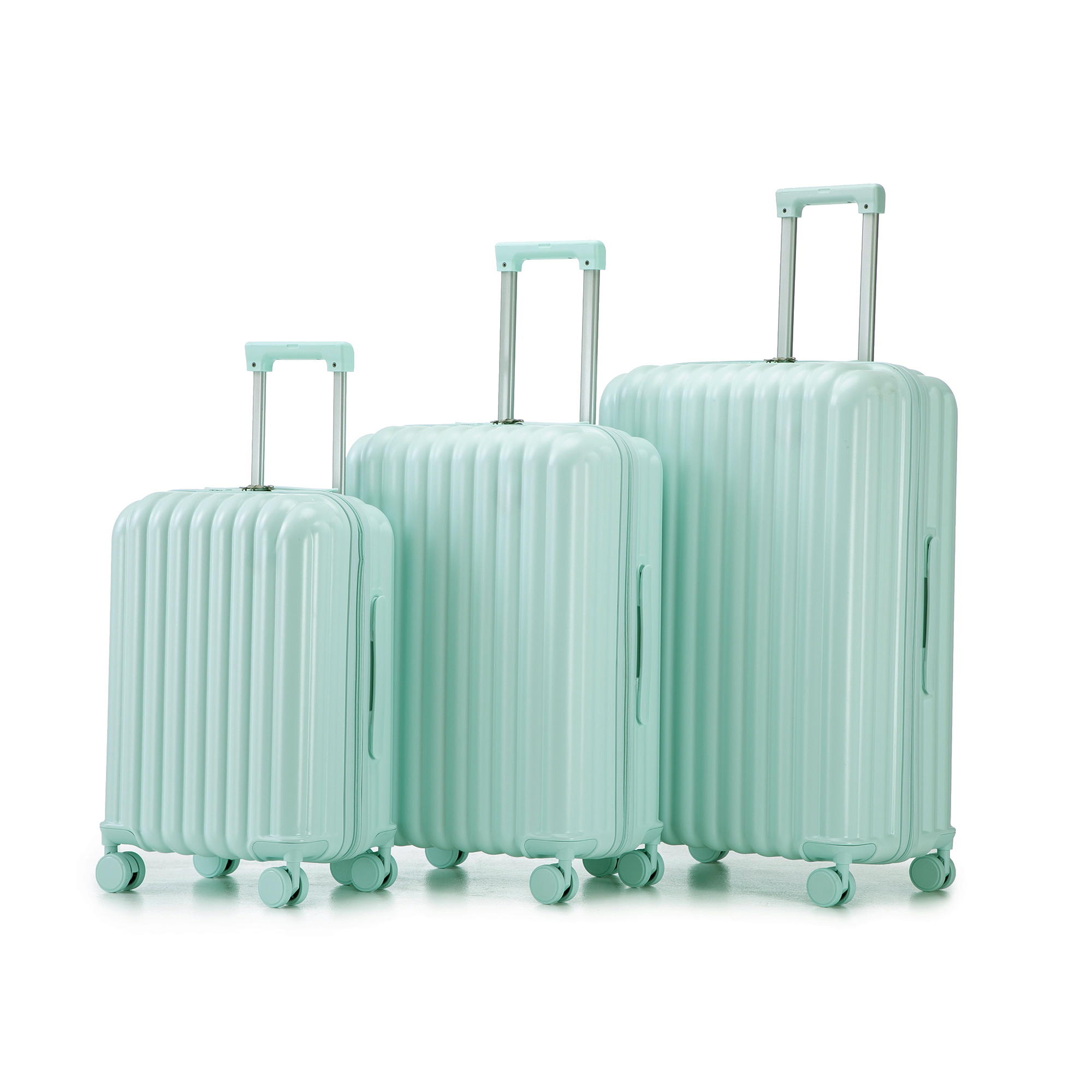 20 24 28 3 Pcs Set In ABS Spinner Wheel Luggage, Carry On Suitcase, With Cup Holder & USB Port & Phone Holder Mint Green