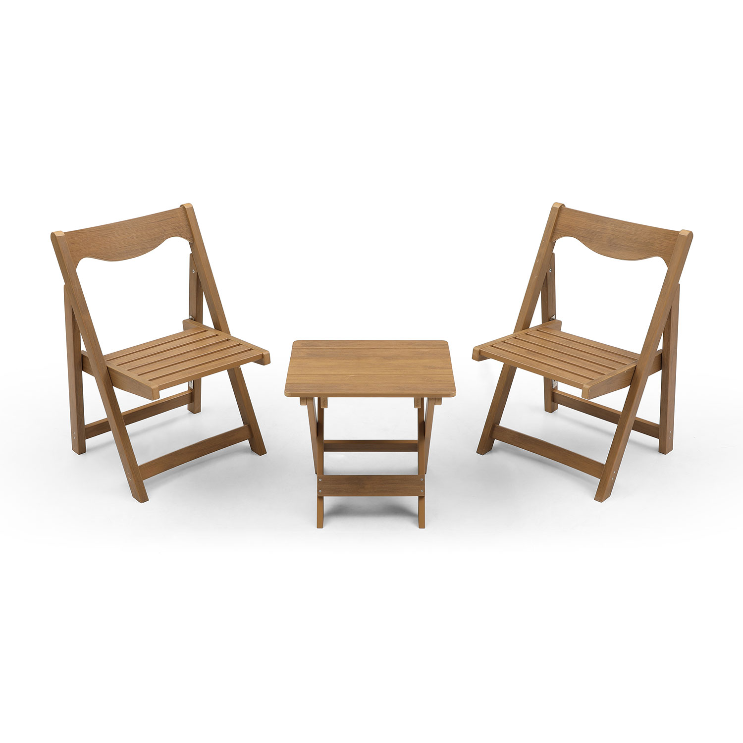 HIPS Material Outdoor Bistro Set Foldable Small Table And Chair Set With 2 Chairs And Rectangular Table, Teak
