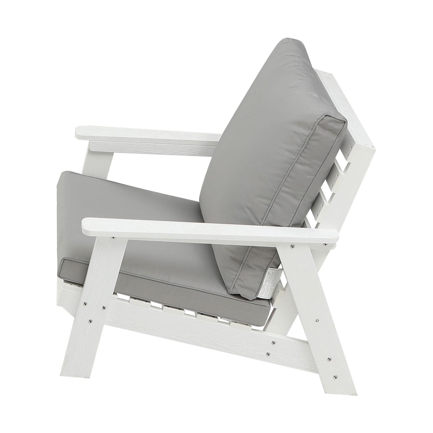 HIPS All-Weather Outdoor Single Sofa With Cushion, White Grey