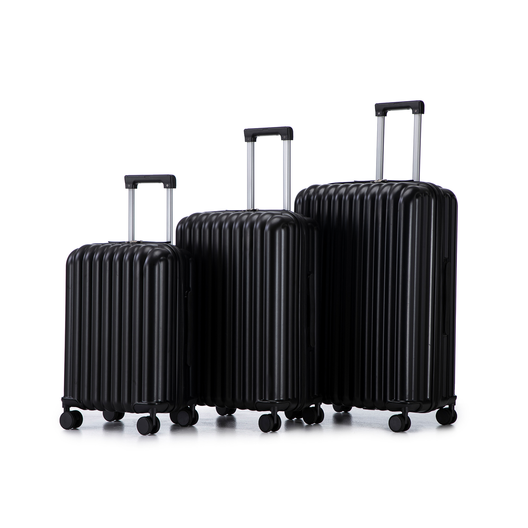 20 24 28 3 Pcs Set In ABS Spinner Wheel Luggage, Carry On Suitcase, With Cup Holder & USB Port & Phone Holder Black