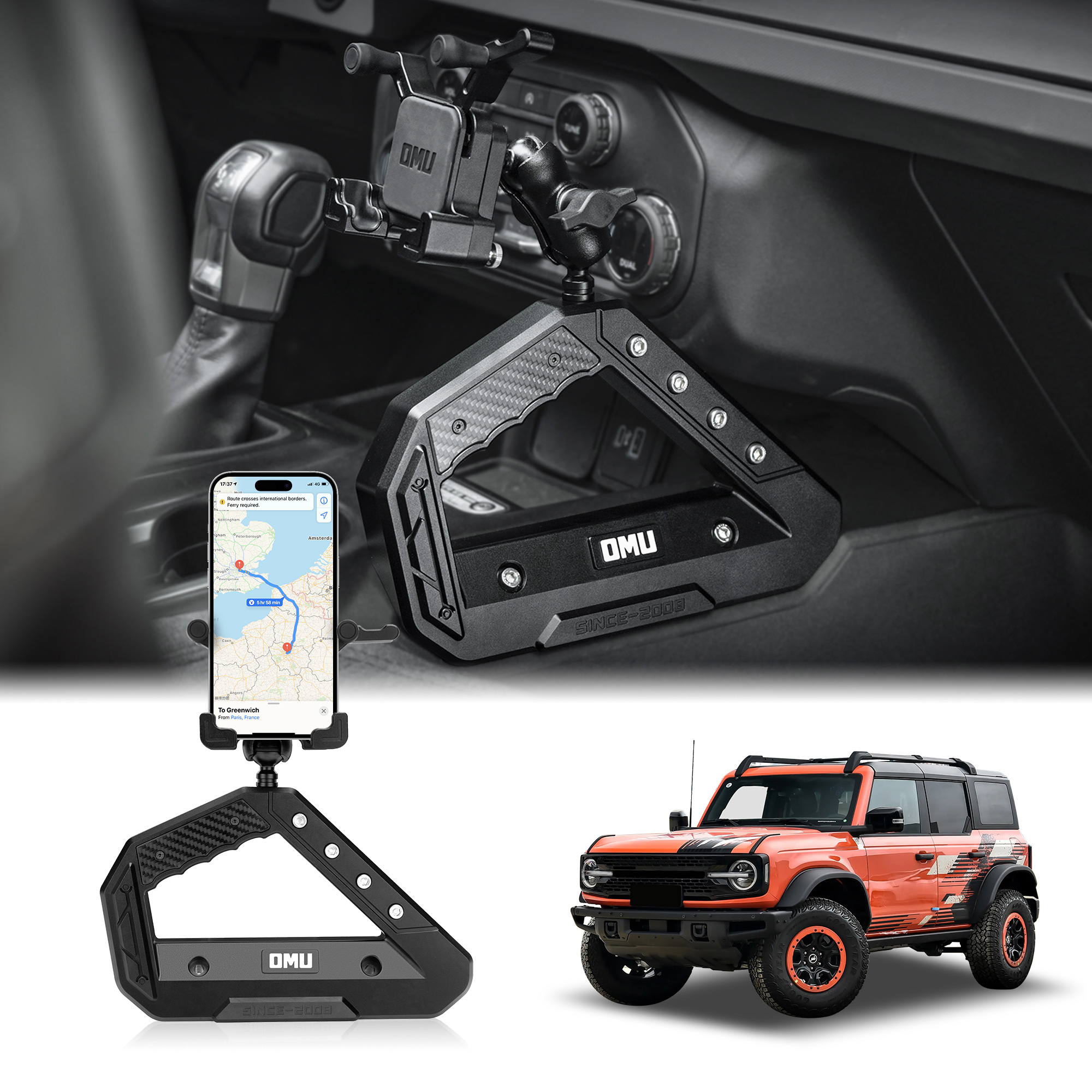OMU Genesis Series Aluminum Center Console Grab Handle With Phone Holder For Ford Bronco 2021 Not Fit For Ford Bronco Sport