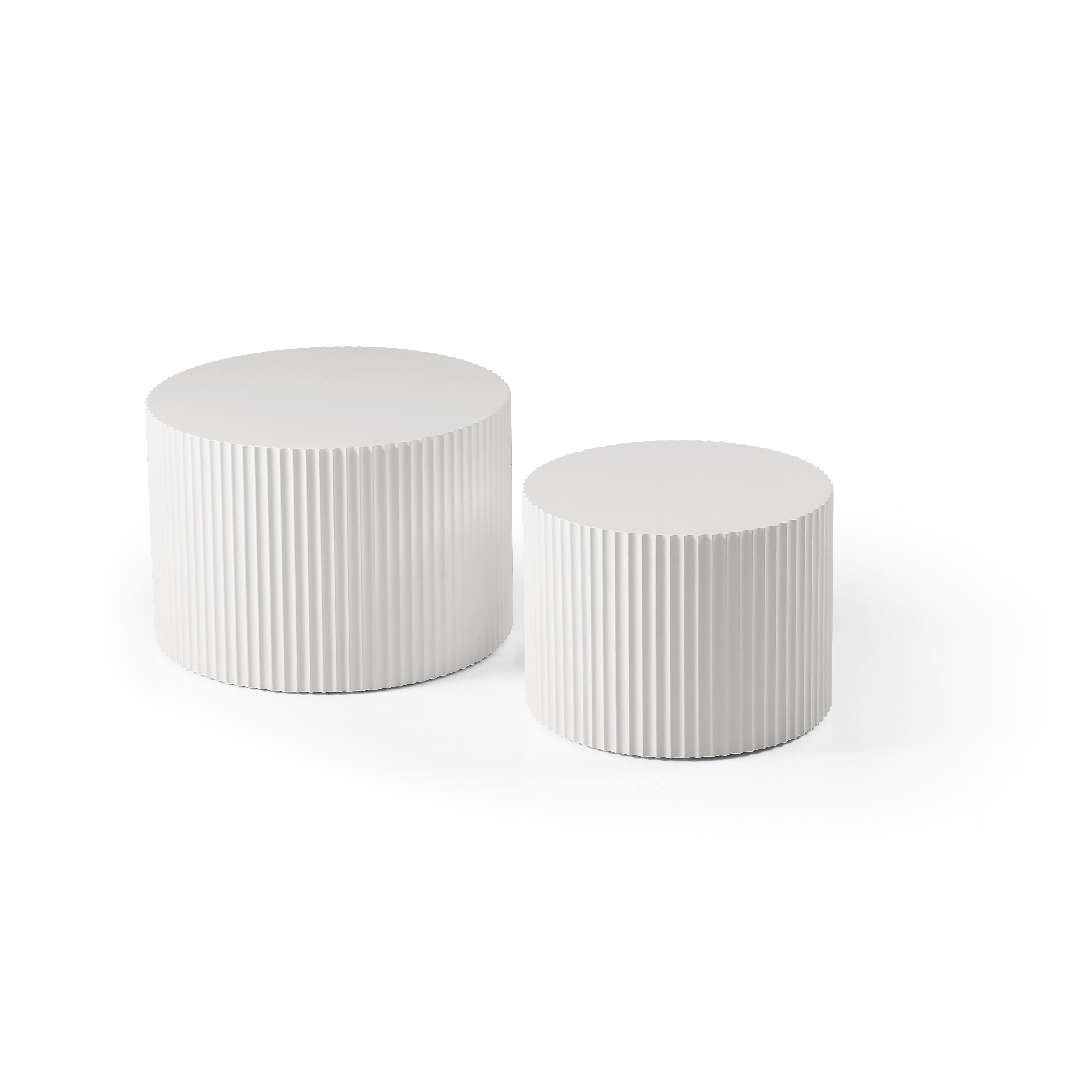 White Round Nesting Table Set Of 2,Handcraft MDF Coffee Table For Living Room Leisure Area Sam