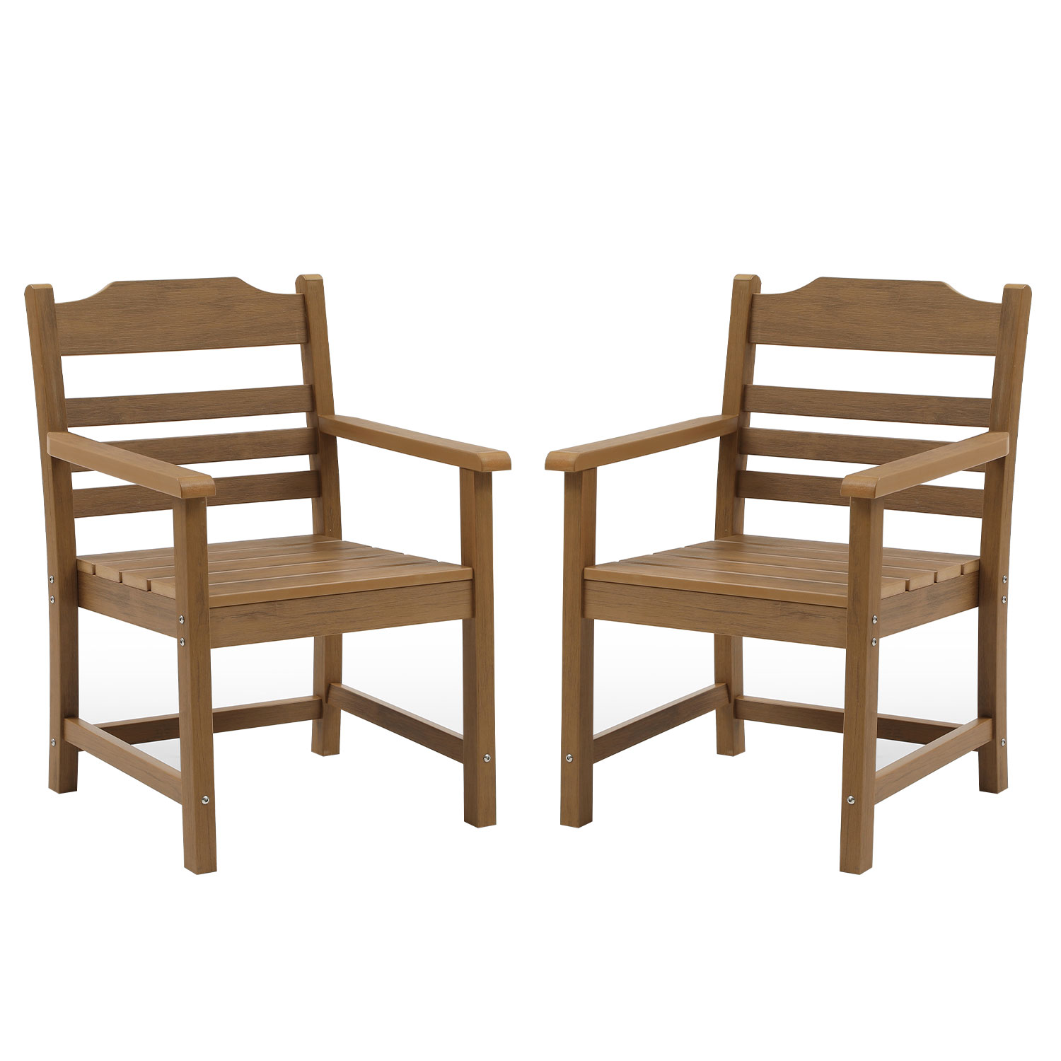 Patio Dining Chair With Armset Set Of 2, HIPS Materialwith Wood Grain Wexture Chair For Deck Pool Backyard, Teak