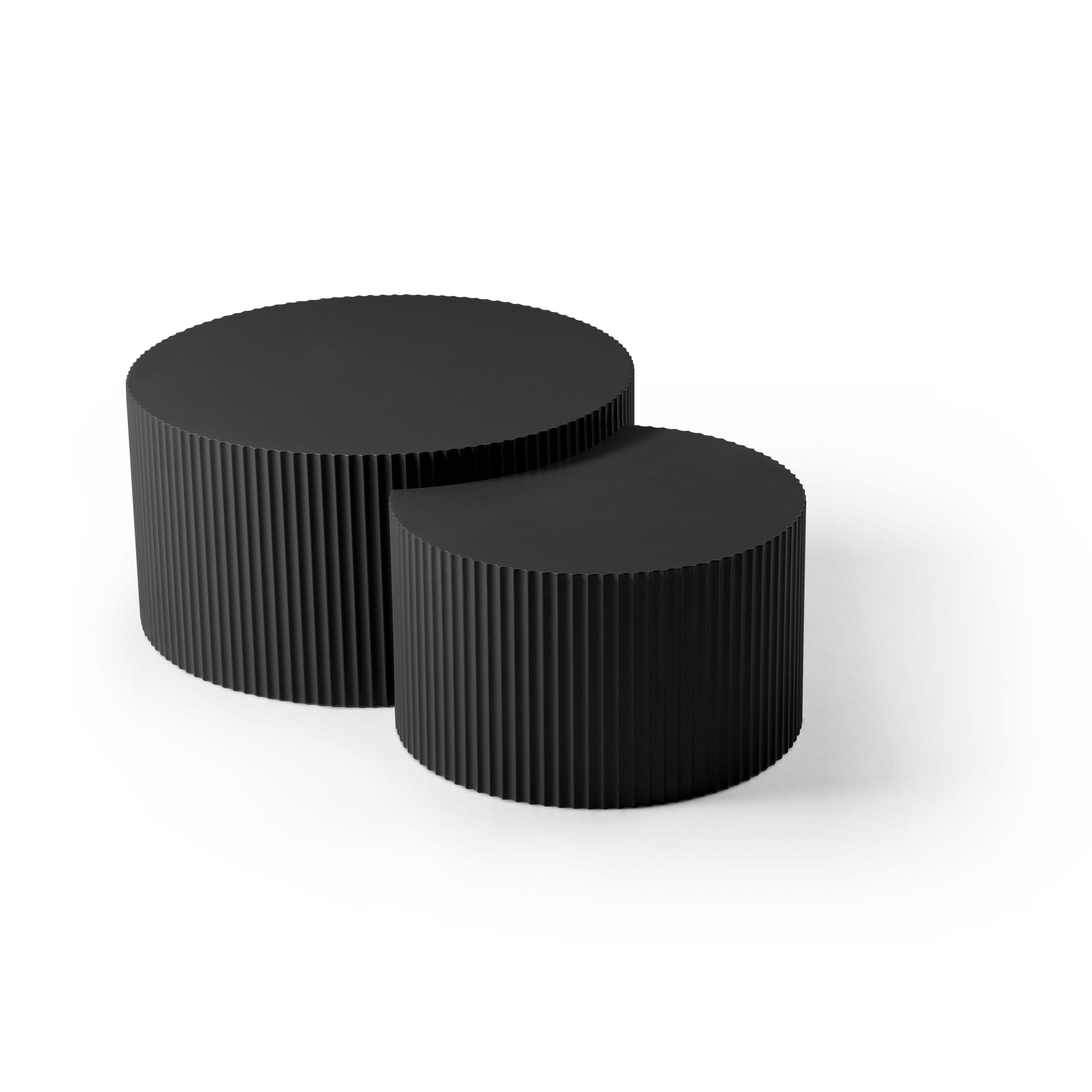 Black Nesting Table Set Of 2 Round And Half Moon Shapes,No Need Assembly Same