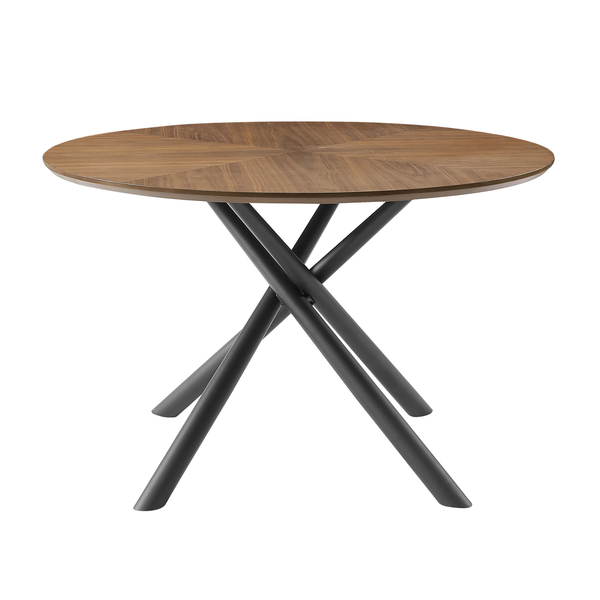53.14 Round MDF Coffee Table End Table Short Leisure Tea Table Cross Legs Metal Base, Easy To Assemble,Walnut.