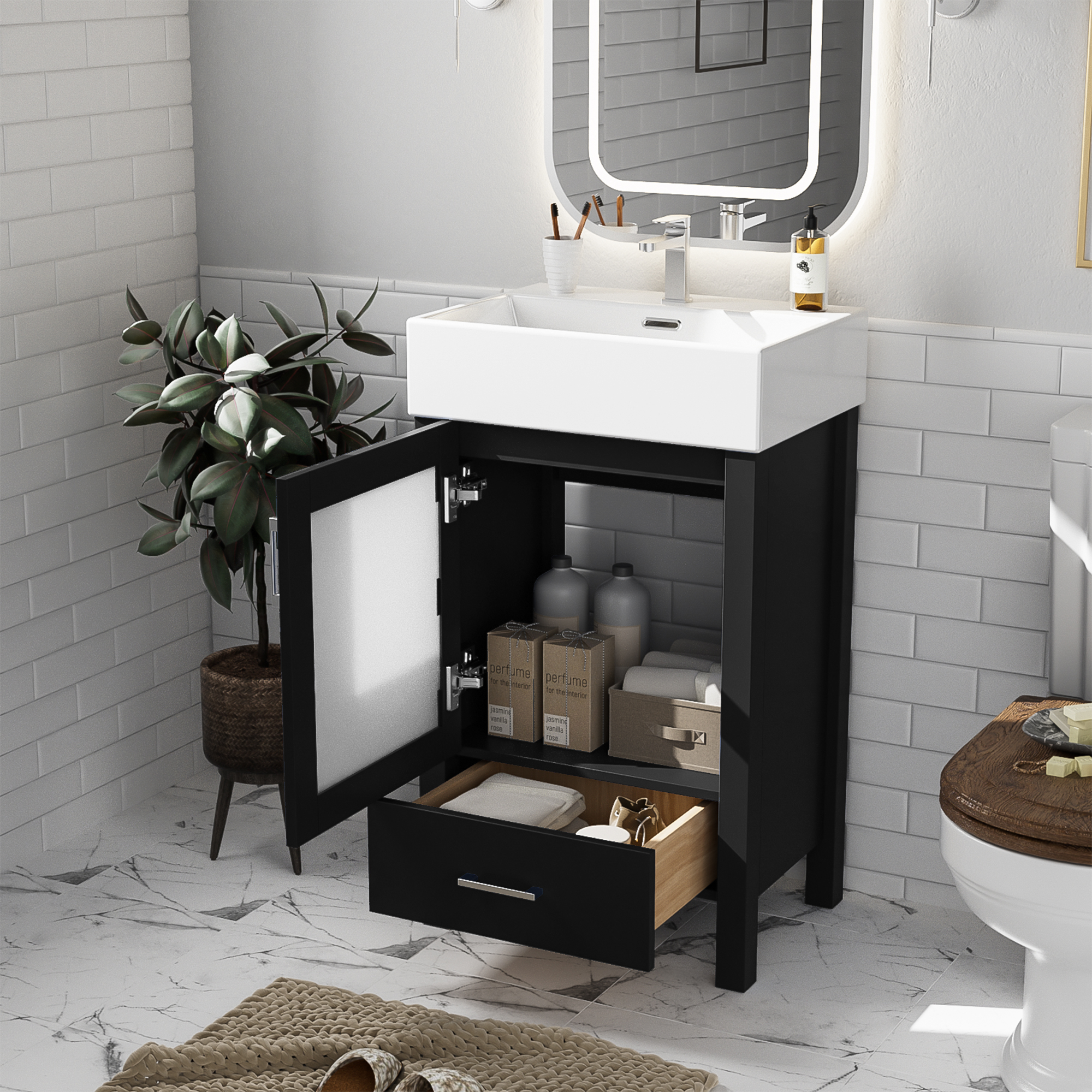20-Inch Bathroom Vanity With Ceramic Sink And Ample Storage - Ideal For Small Bathrooms