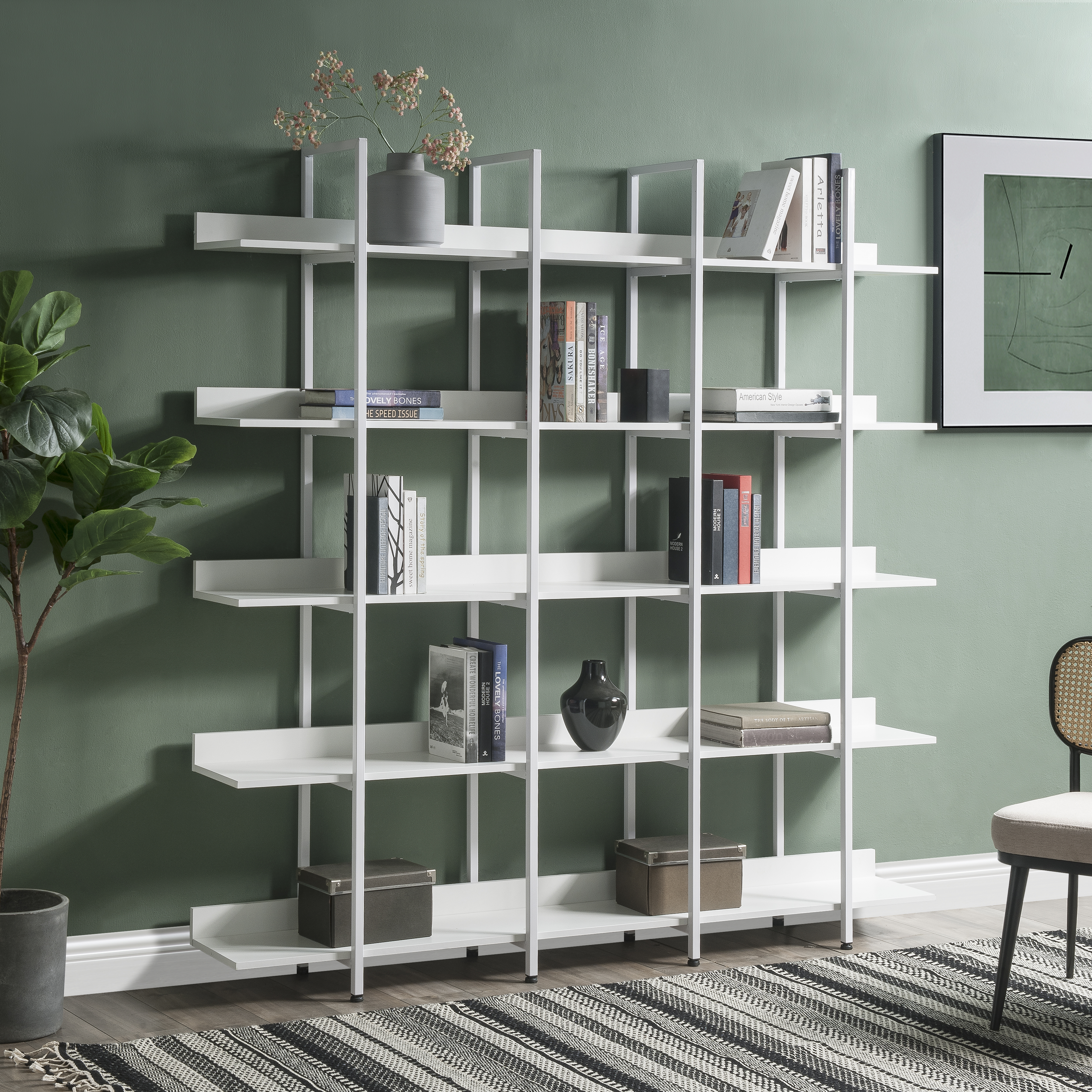 5 Tier Bookcase Home Office Open Bookshelf, Vintage Industrial Style Shelf With Metal Frame, MDF Board Old Sku WF286176AAK N725P247766W