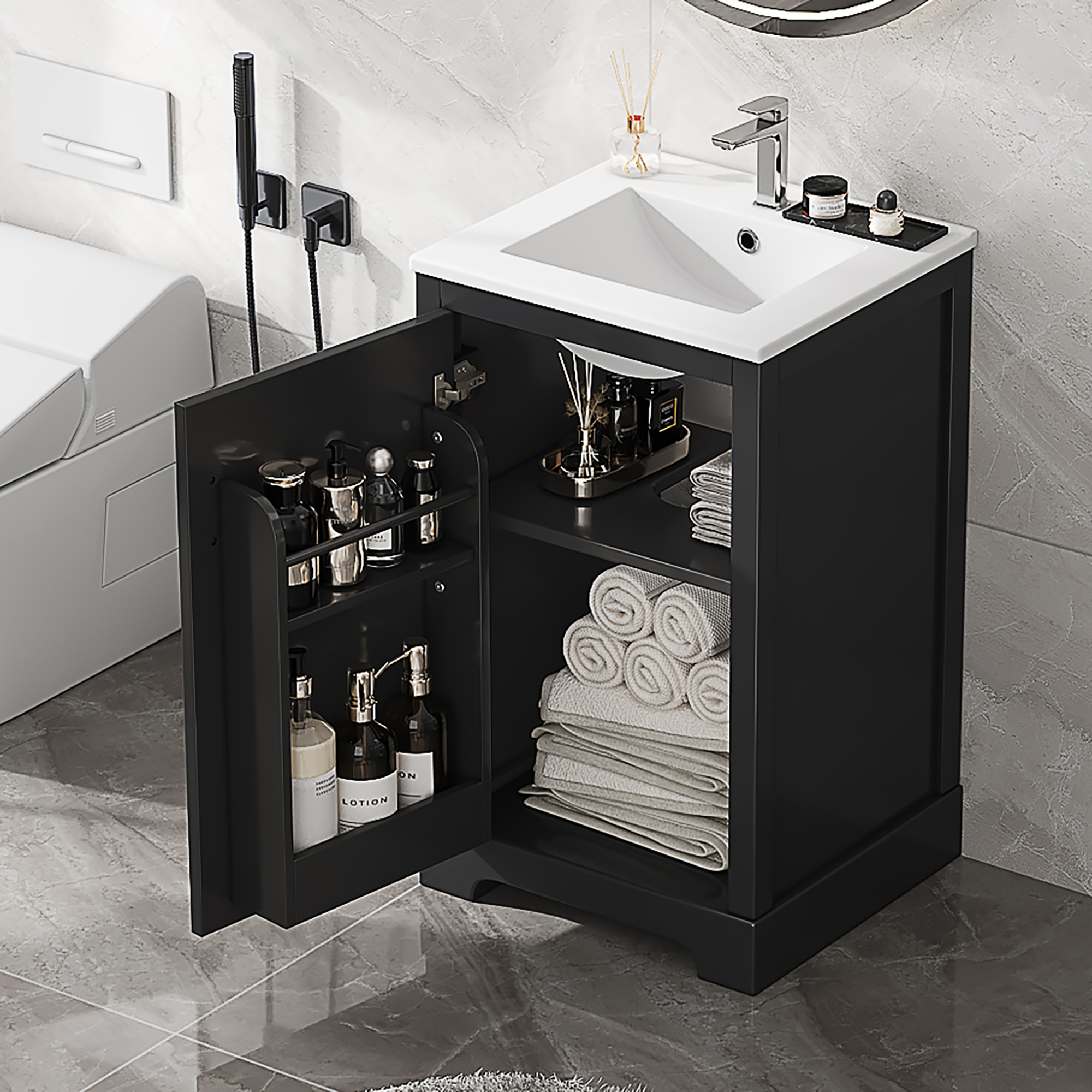 20 Bathroom Vanity With Sink, Bathroom Cabinet With Soft Closing Door, Storage Rack And Adjustable Shelve, Black