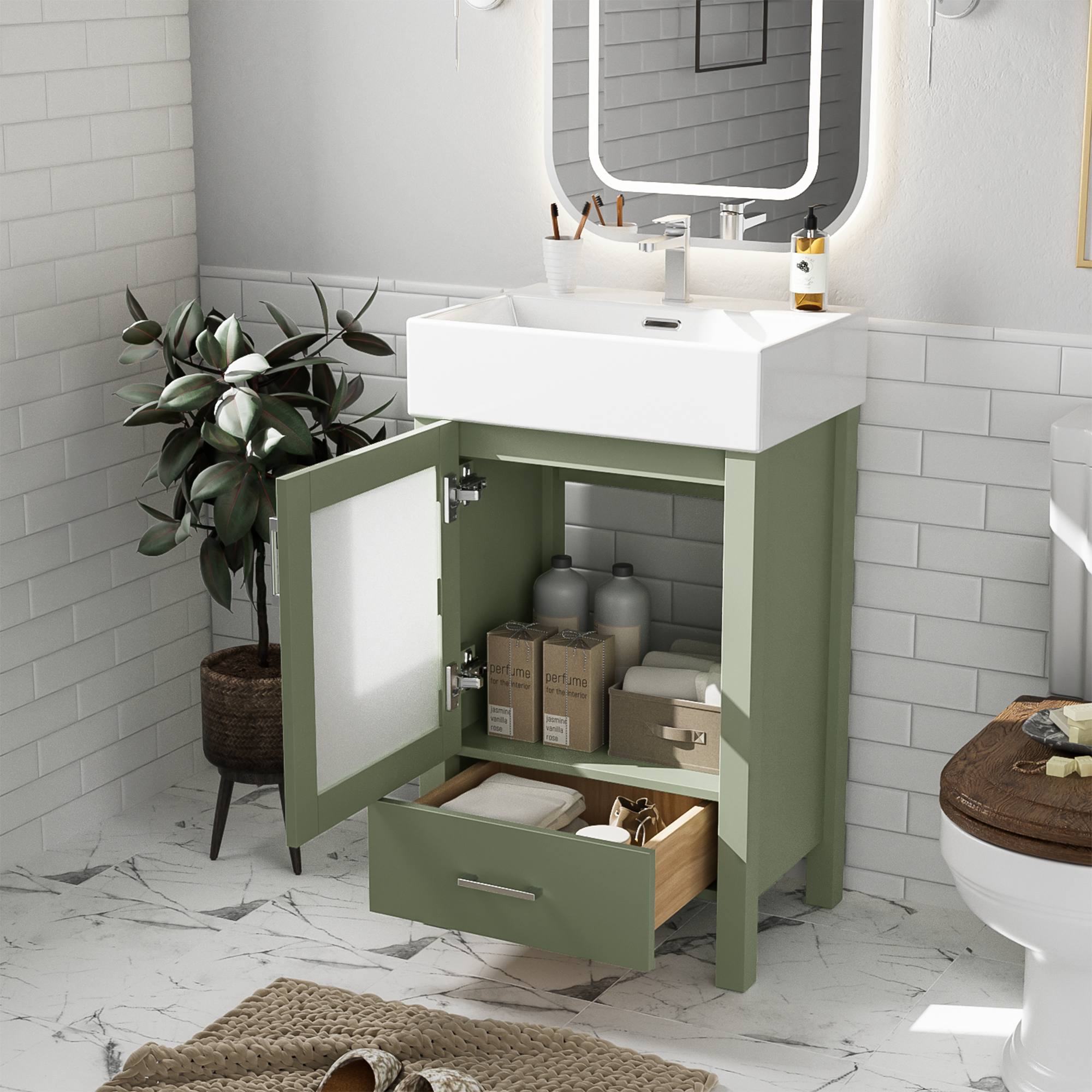 20-Inch Bathroom Vanity With Ceramic Sink And Ample Storage - Ideal For Small Bathrooms