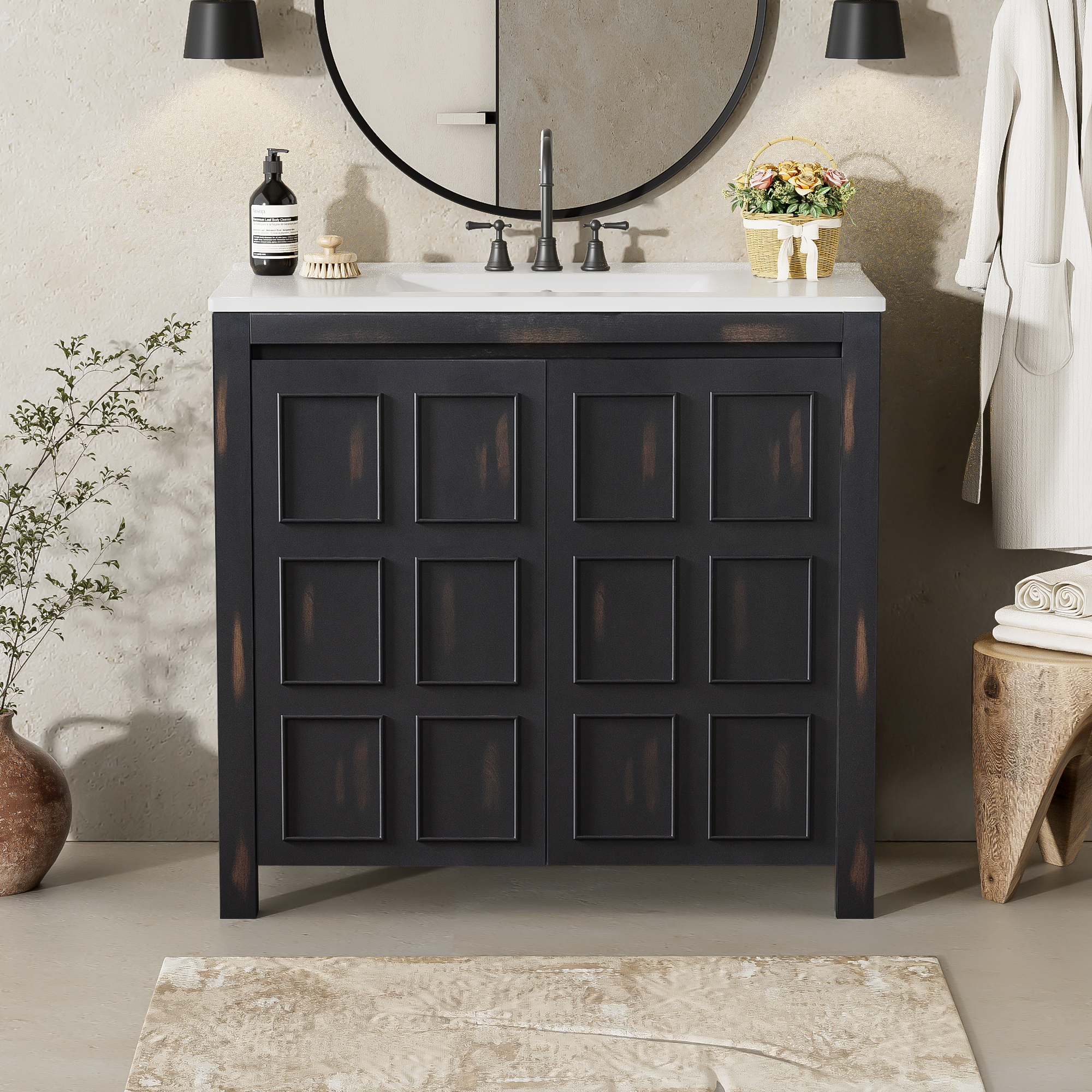 36   Bathroom Vanity Organizer With Ceramic Sink, Set Bathroom Storage Cabinet, Vintage Espresso Old SKU SV000004AAE-2