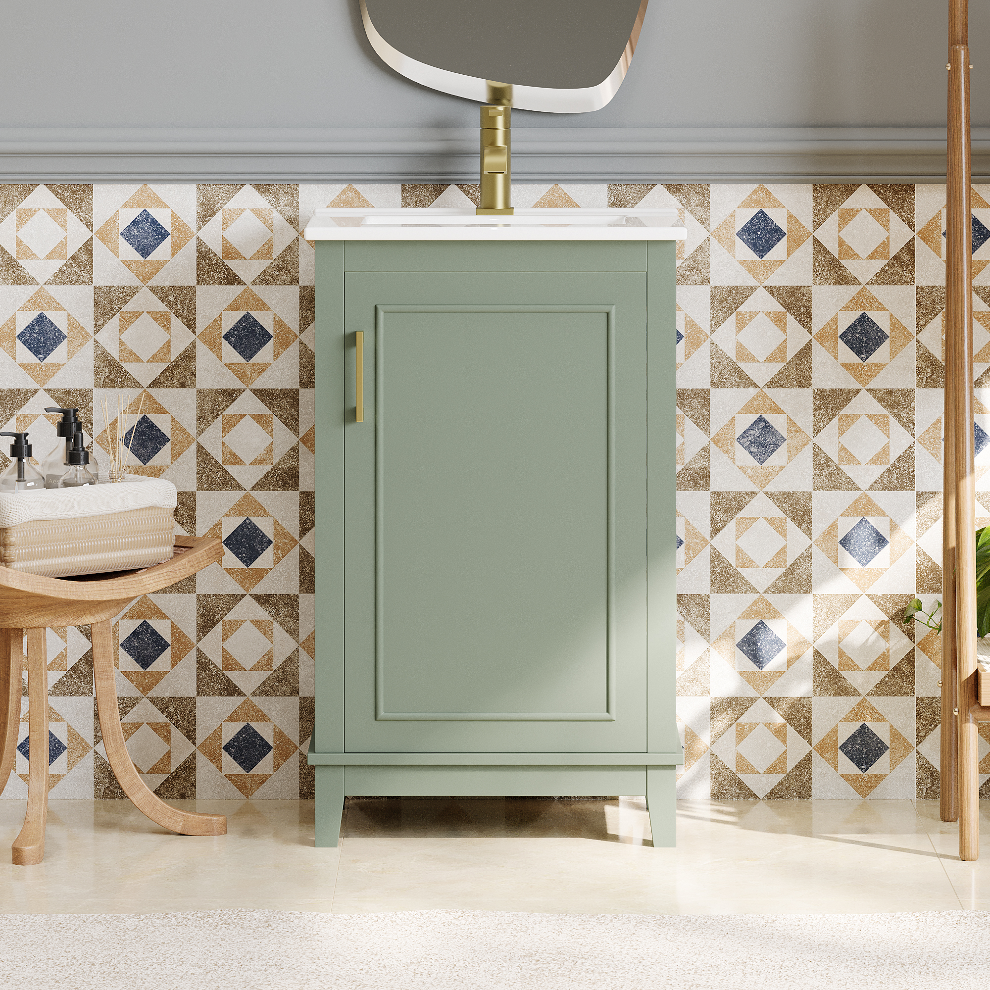 Viedo 20 Inch Modern Small Bathroom Vanity Cabinet With Ceramic Basin- 20x14.5x33.3 Inches,Ample Storage,1 Soft Close Door