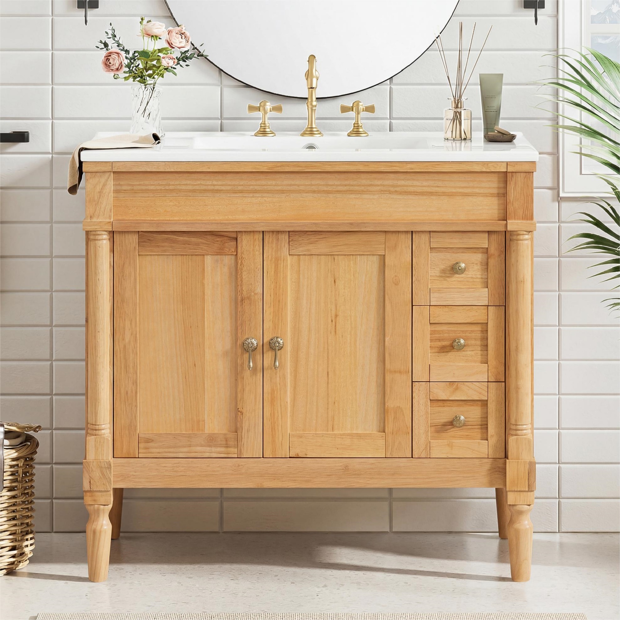 36 Bathroom Vanity With Ceramic Sink, Soft Close Doors, Adjustable Shelves, Modern Storage Cabinet For Small And Medium Bathrooms