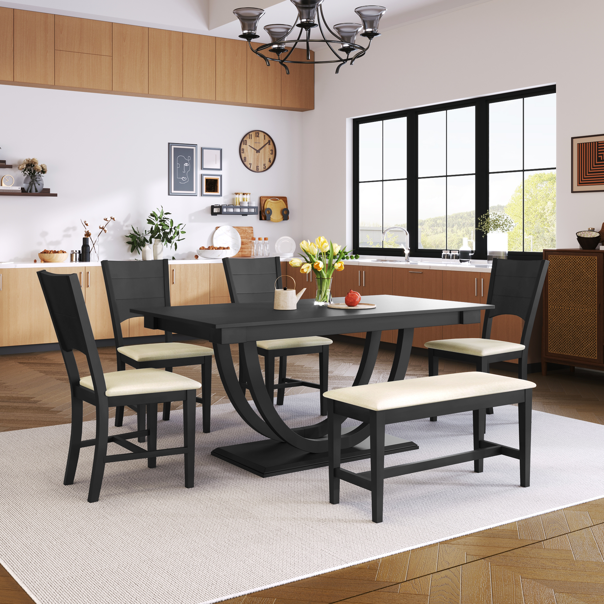 6-Piece Wood Half Round Dining Table Set Kitchen Table Set β photo 3