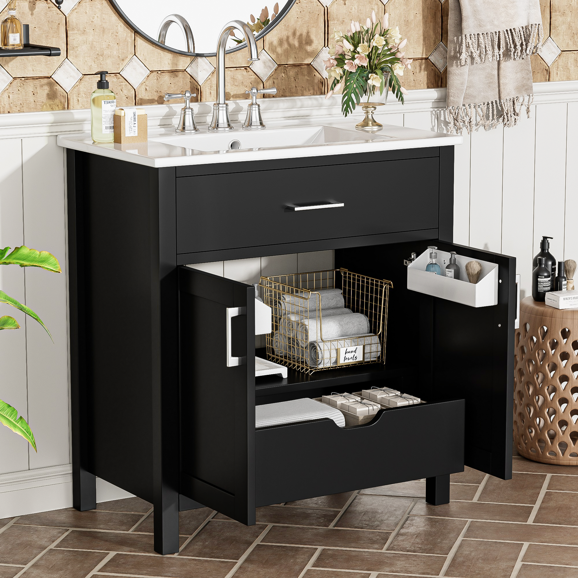 30-Inch Bathroom Vanity With Ceramic Sink And Ample Storage - The Perfect Choice For Small Bathrooms
