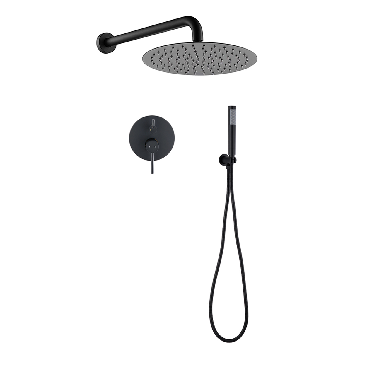 10  Matte Black Roud Rain Shower Head And Handheld Shower Head Set