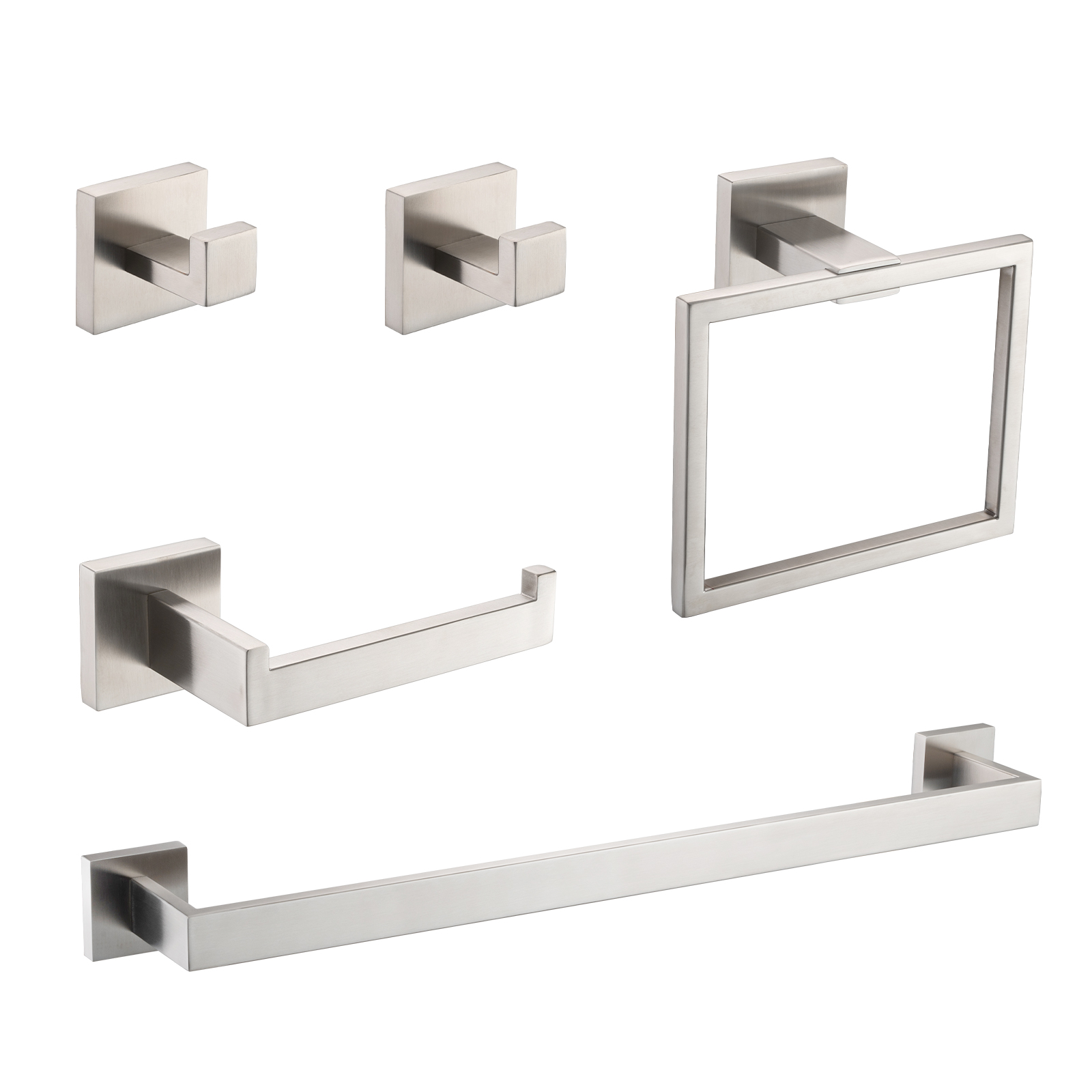 5-Piece SUS304 Bathroom Set Towel Bar Ring Hooks TP Holder, Brushed Finish