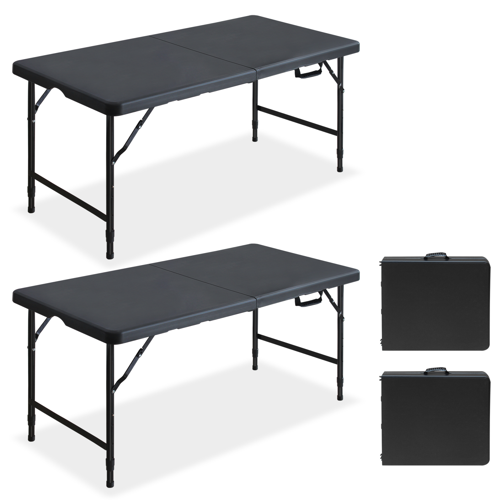 4ft Black Multi-functional Outdoor Folding Leisure Picnic Game Party Table 2-Pack Boxed