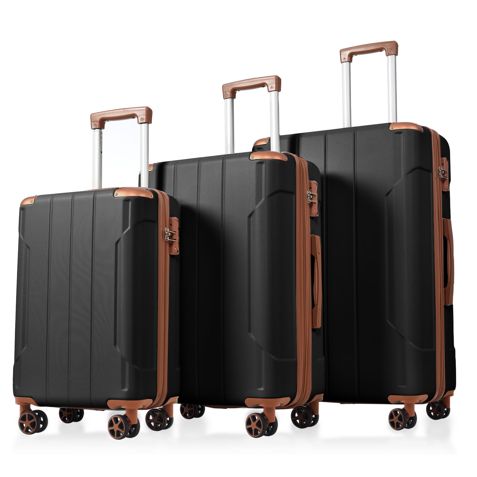Luggage Sets 3 Piece, Expandable Hard Shell ABS Suitcases With Double Spinner, Travel Luggage Set With TSA Lock 20 24 28inch, Black Brown