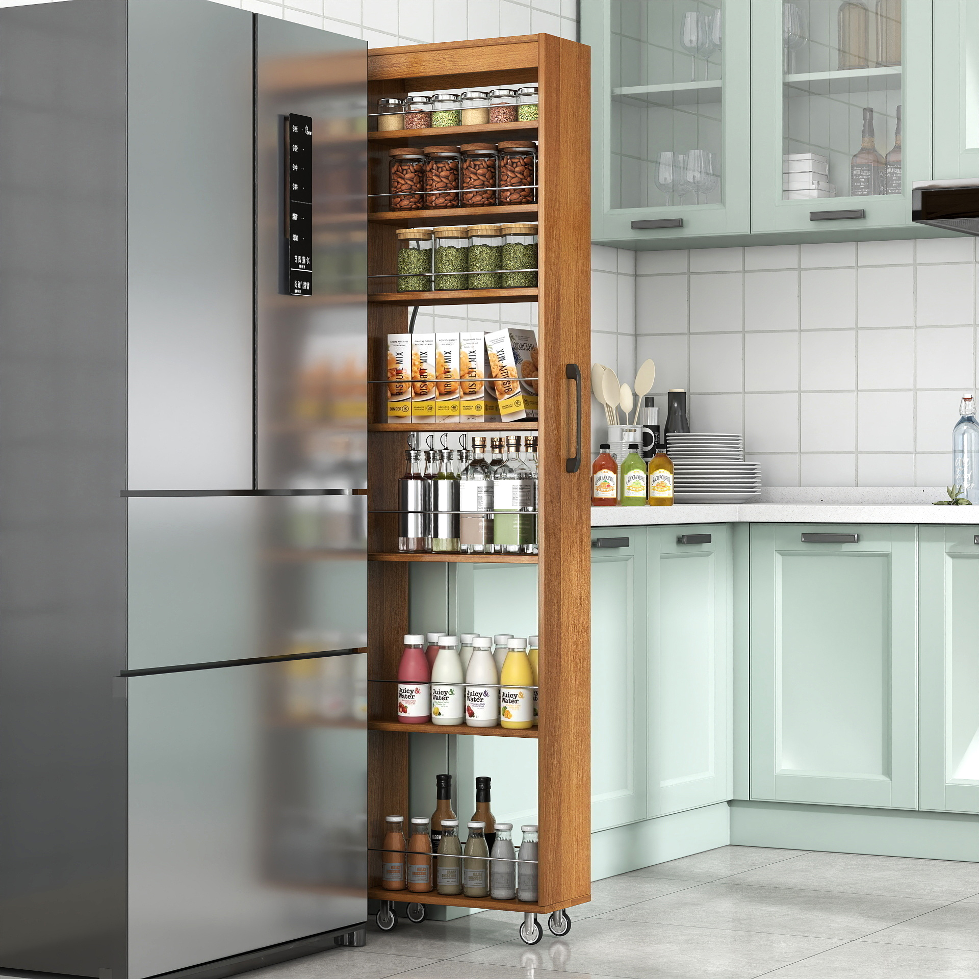 7 Tier Multi-functional Pull-out Multi-tier Storage Single-sided Open Shelf For Kitchen, Living Room & Narrow Spaces